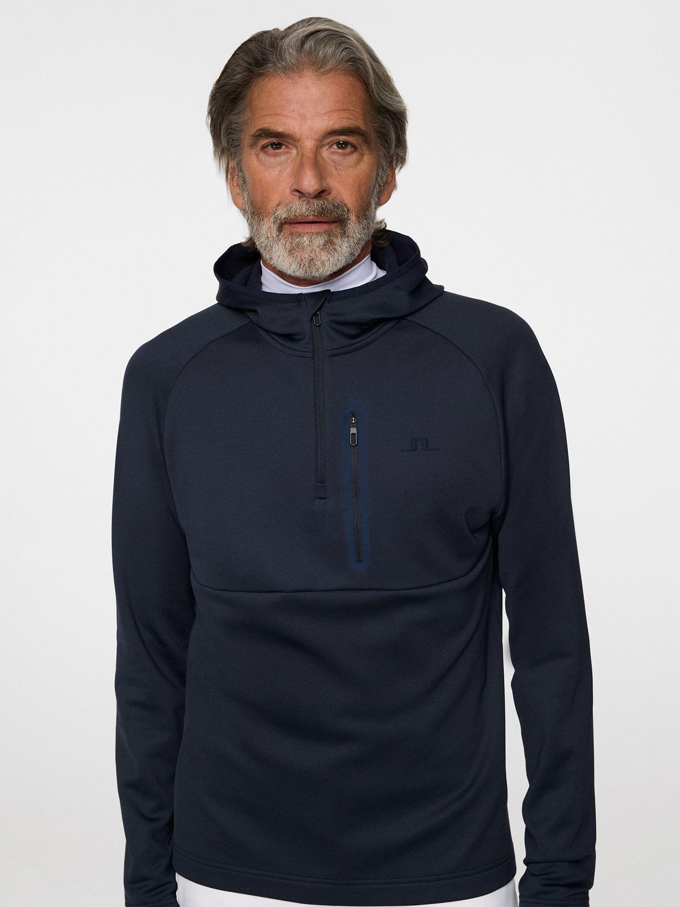 Image 4 of 5 of J LINDEBERG Mens Golf Adam Quarter Zip Hood - Navy