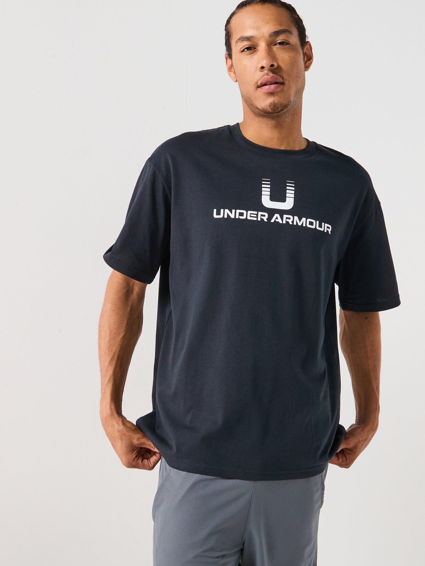 UNDER ARMOUR Mens Training Heavyweight Logo T-Shirt, Black, Size Xl, Men