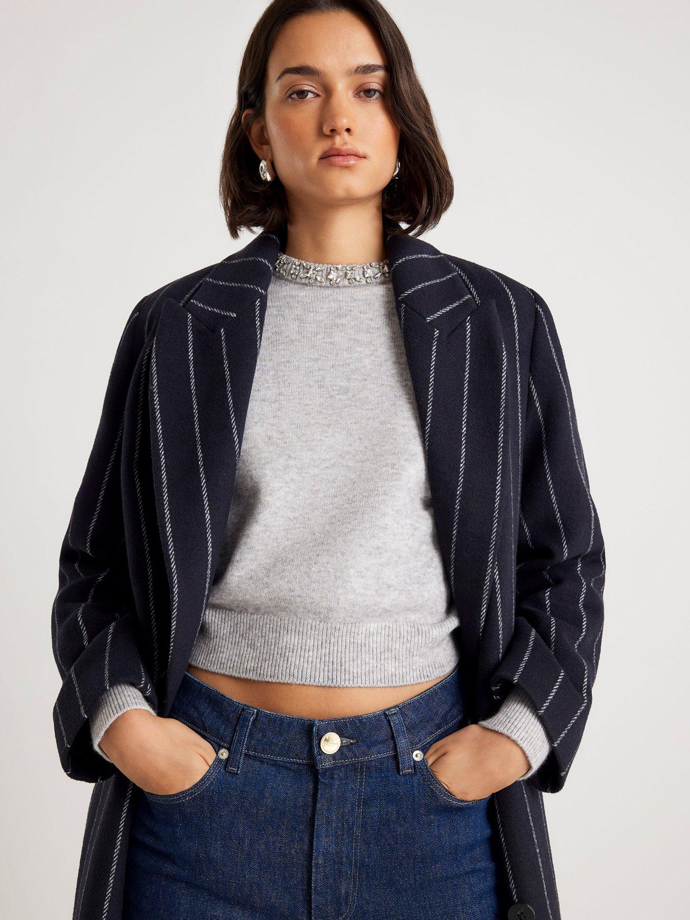 River Island Crew Neck Embellished Trim Jumper - Grey