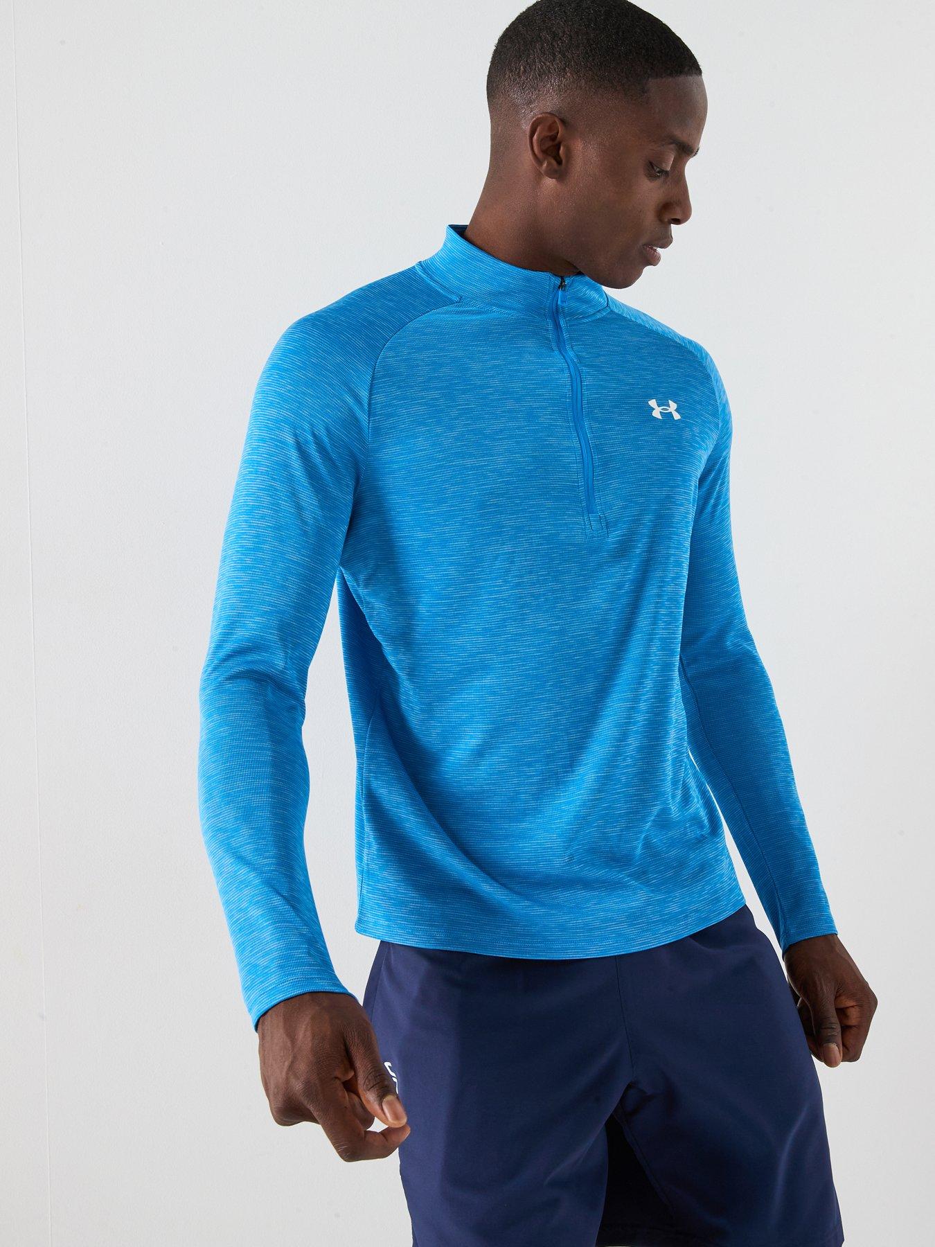 undefined Mens Training Tech Textured 1/2 Zip Top - Blue/White