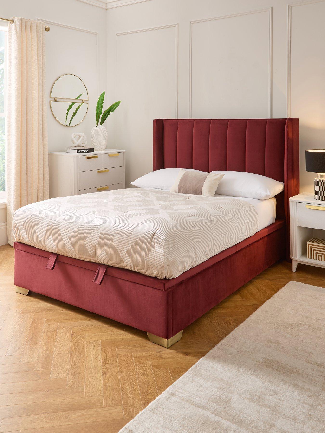 Very Home New Dakota Velvet End Lift Up Storage Ottoman Bed with Mattress Options (Buy  &  SAVE!) - Burgundy
