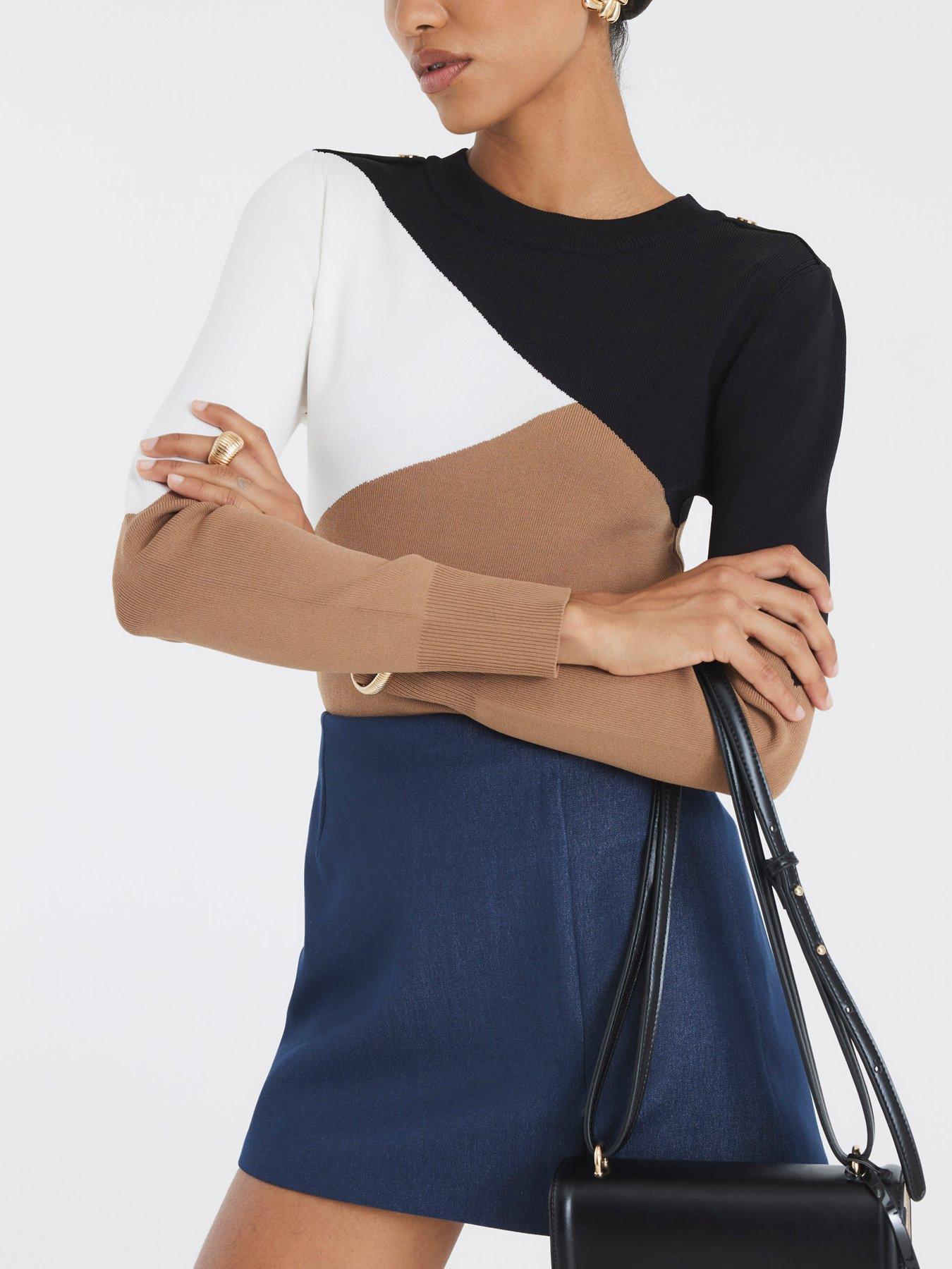 River Island Long Sleeve Block Colour Knit - Beige