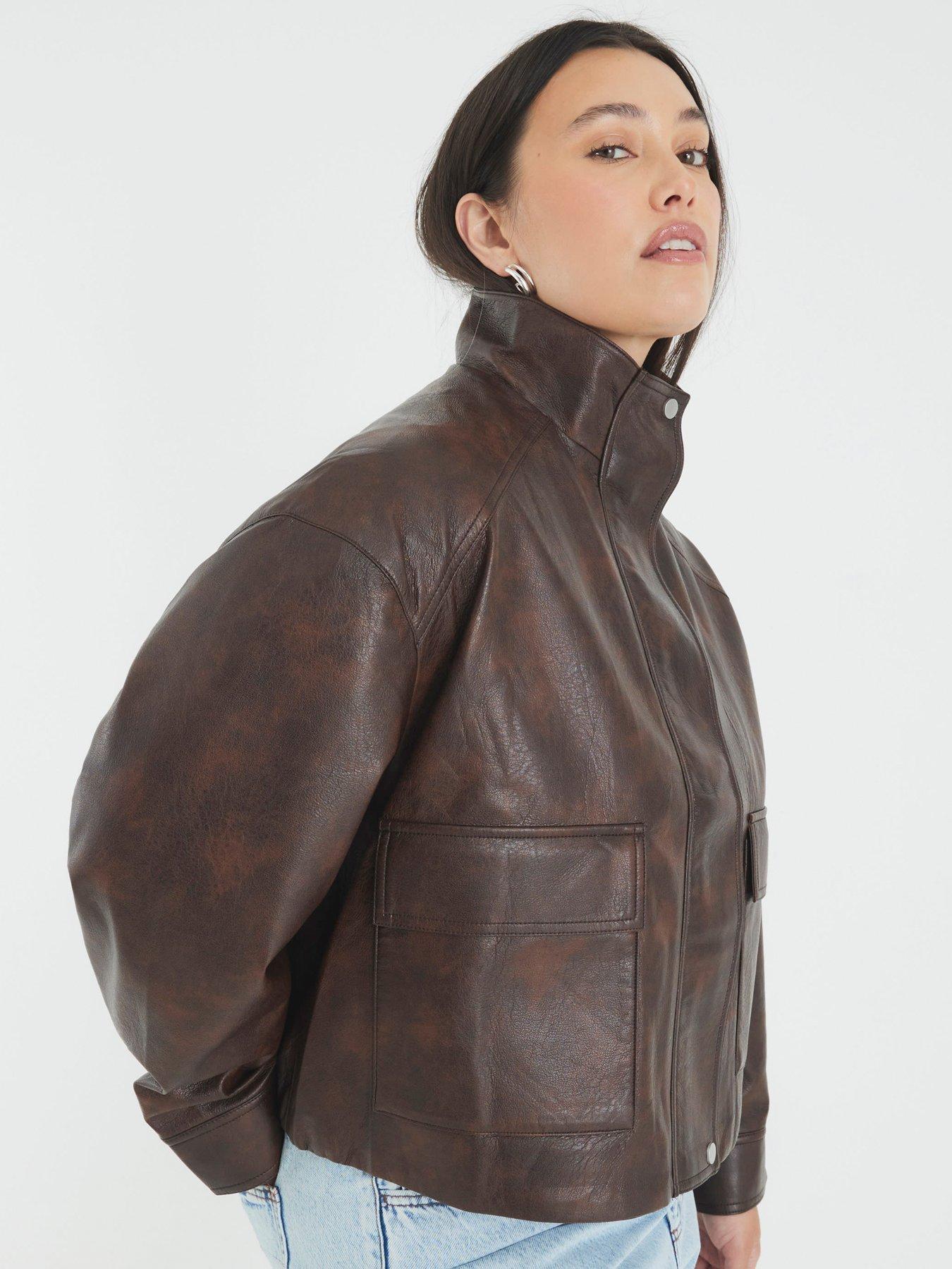 River Island Funnel Neck Ultimate Bomber Jacket Brown Very