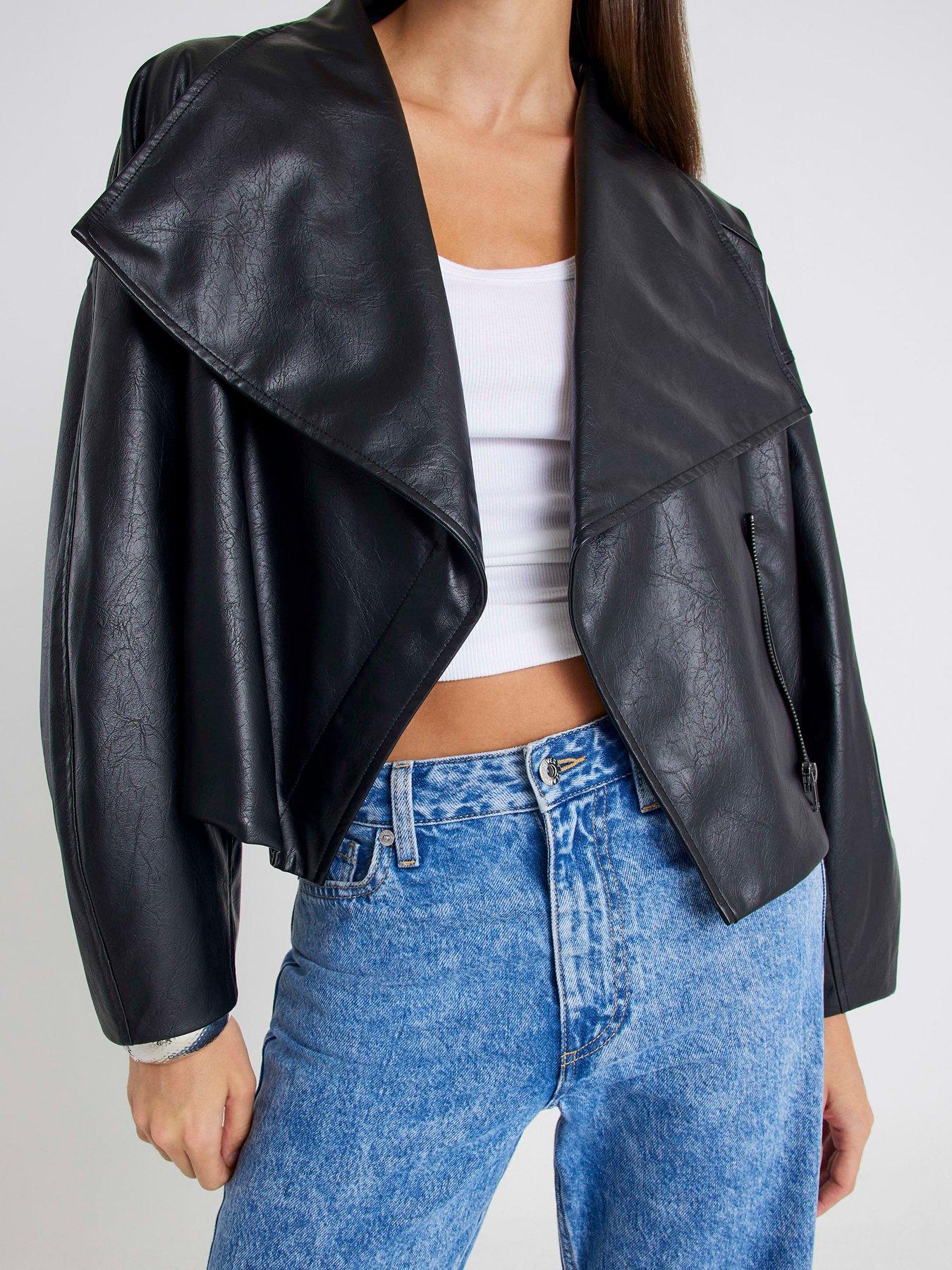 River Island Pu Waterfall Short Jacket - Black