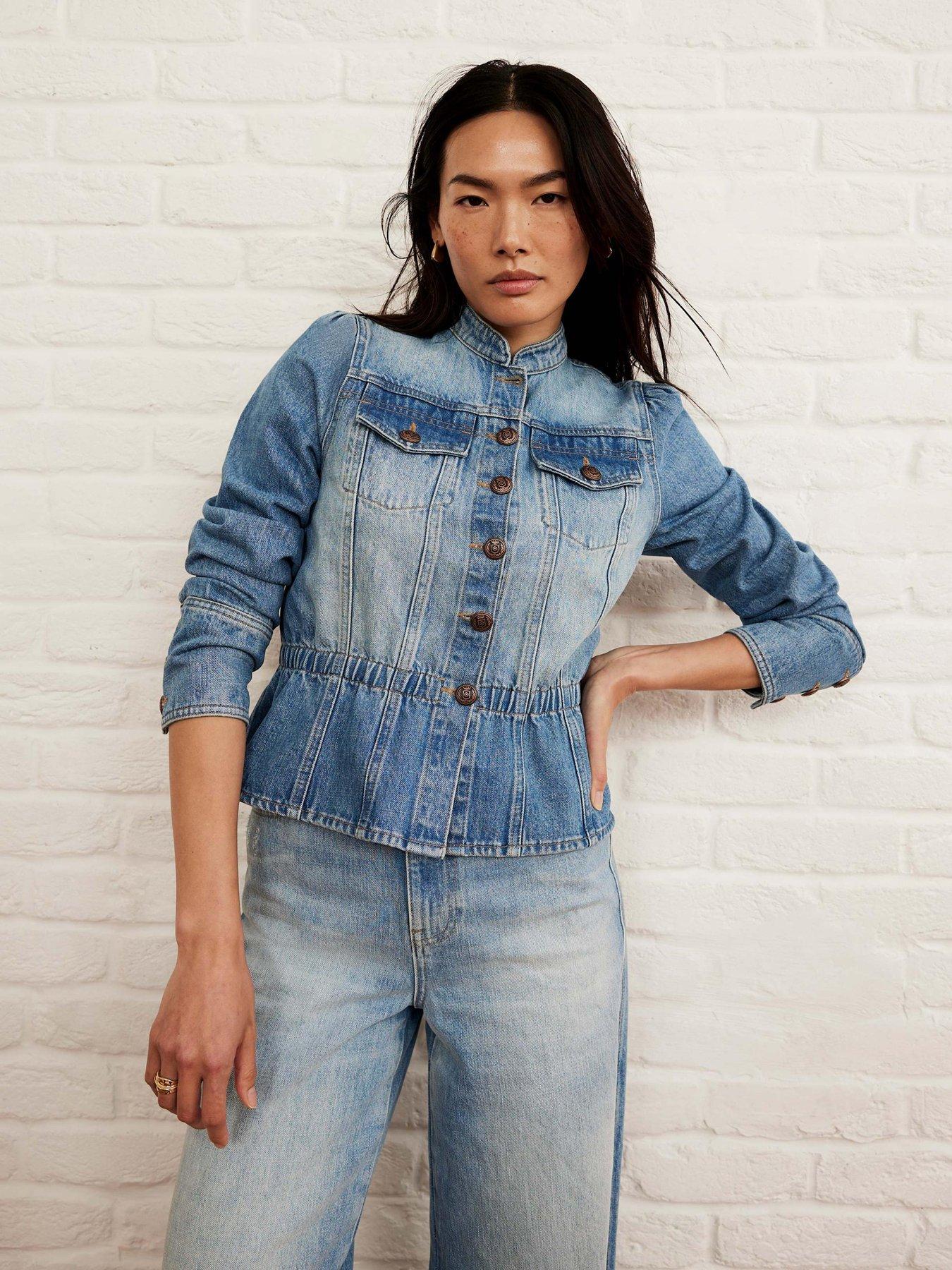 undefined Indigo Peplum Denim Jacket - Blue