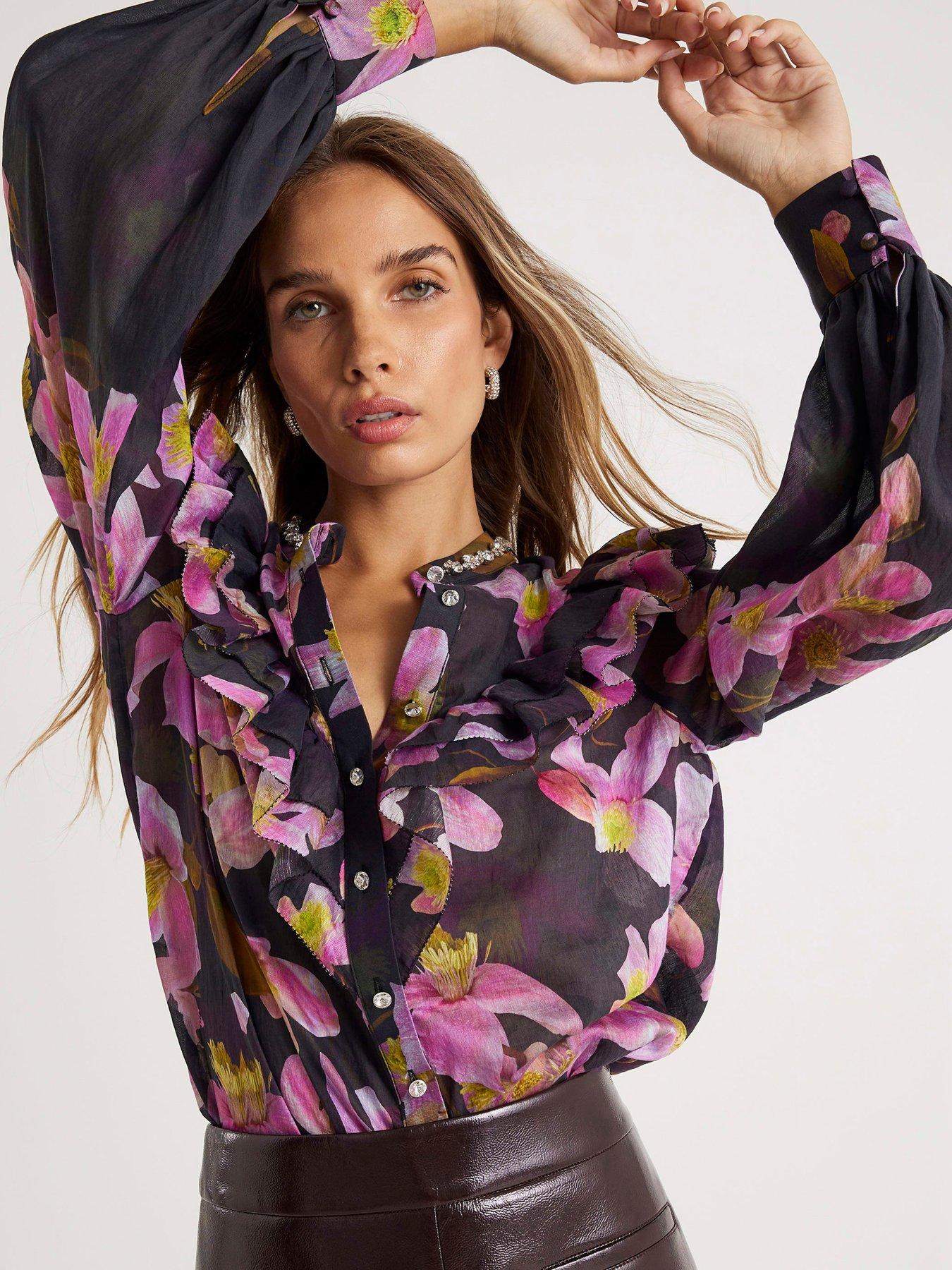 Chemisier Femme River Island Violet Clair - Taille 10, Stretch, Manches 3/4 - Occasion Très Bon état