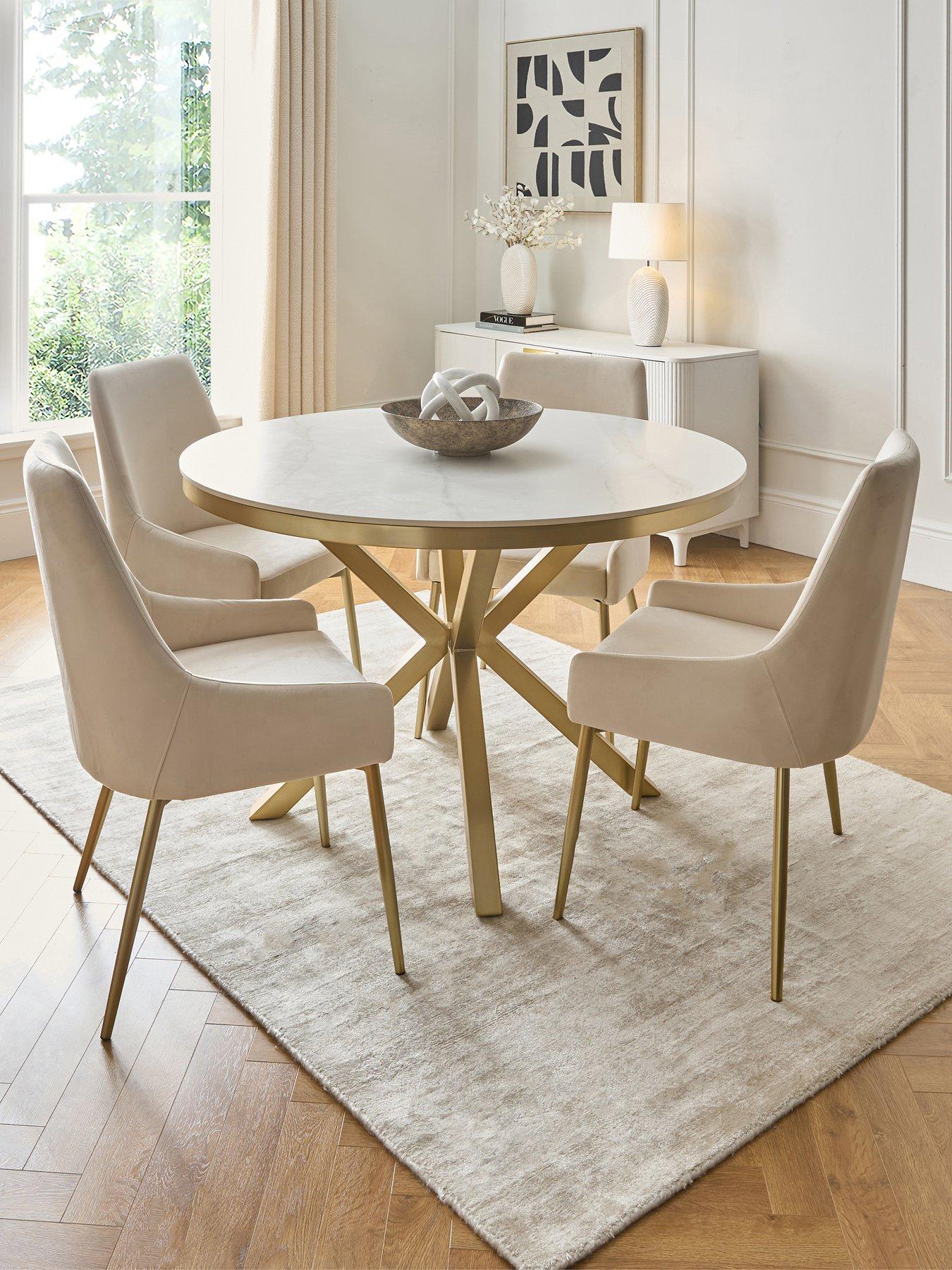 Image 1 of 7 of The Very Collection Savannah 120cm Round Ceramic Dining Table &amp; 4 Nala Dining Chairs - FSC&reg; Certified
