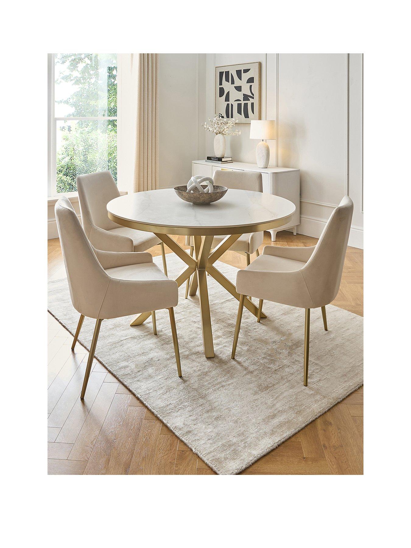 undefined Savannah 120cm Round Ceramic Dining Table & 4 Nala Dining Chairs