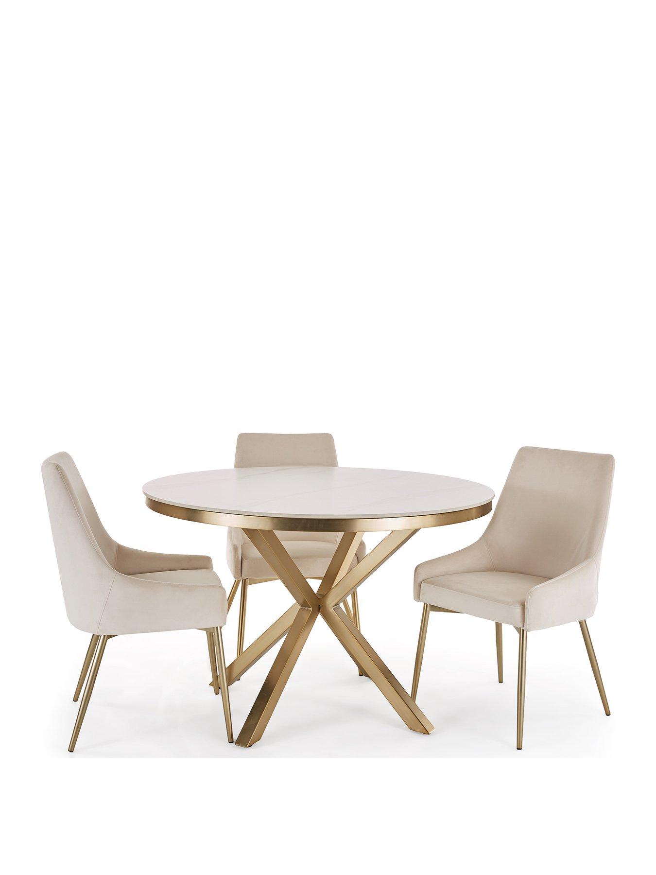 Image 2 of 7 of The Very Collection Savannah 120cm Round Ceramic Dining Table &amp; 4 Nala Dining Chairs - FSC&reg; Certified