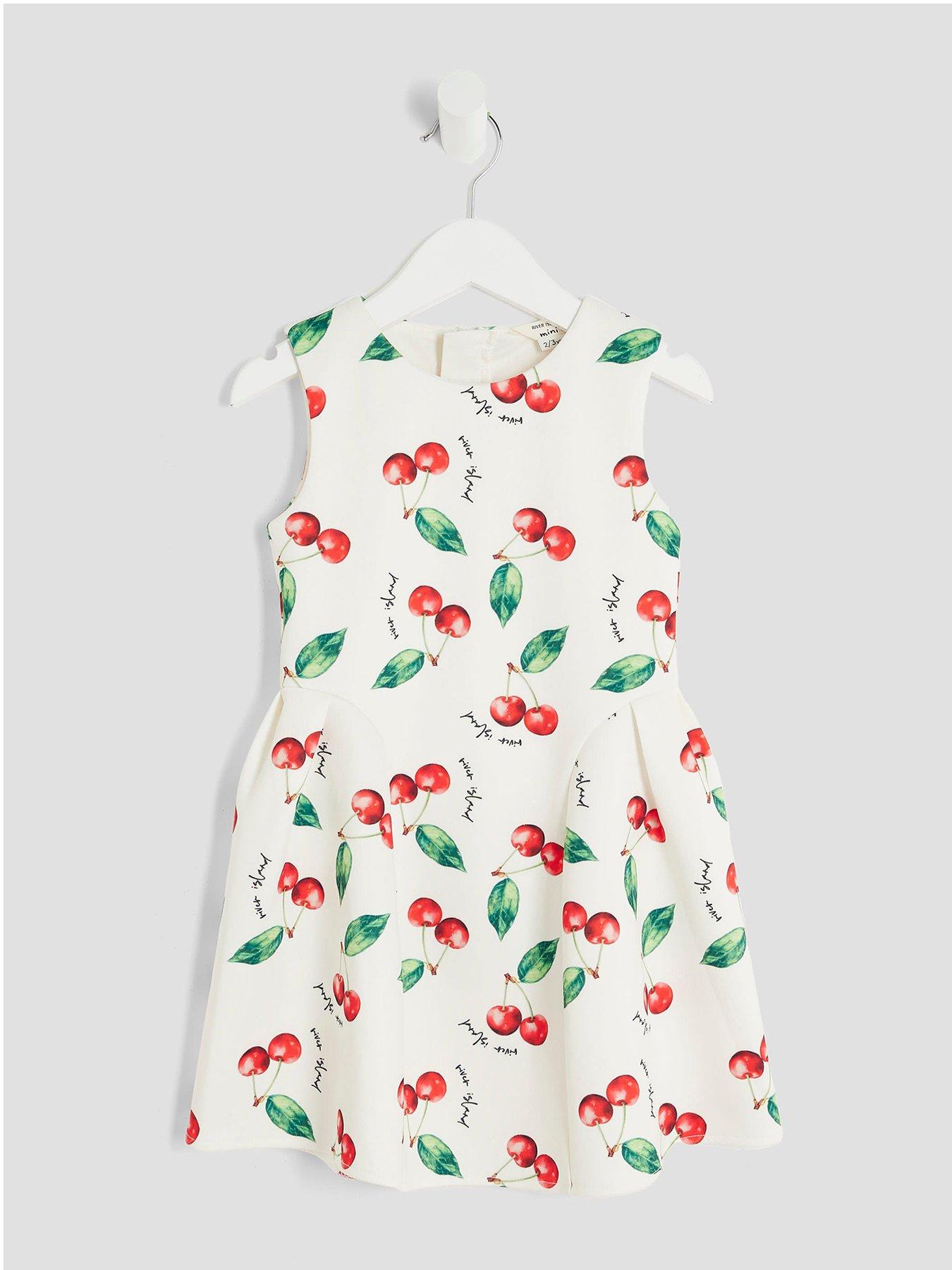 undefined Mini Girls Ecru Cherry Bow Back Dress - Cream