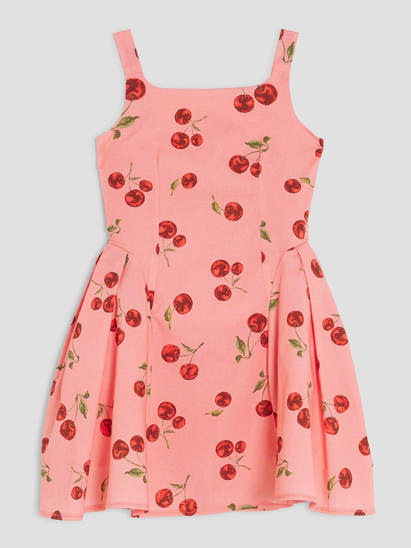 undefined Older Girls Cherry Poplin Skater Dress - Pink