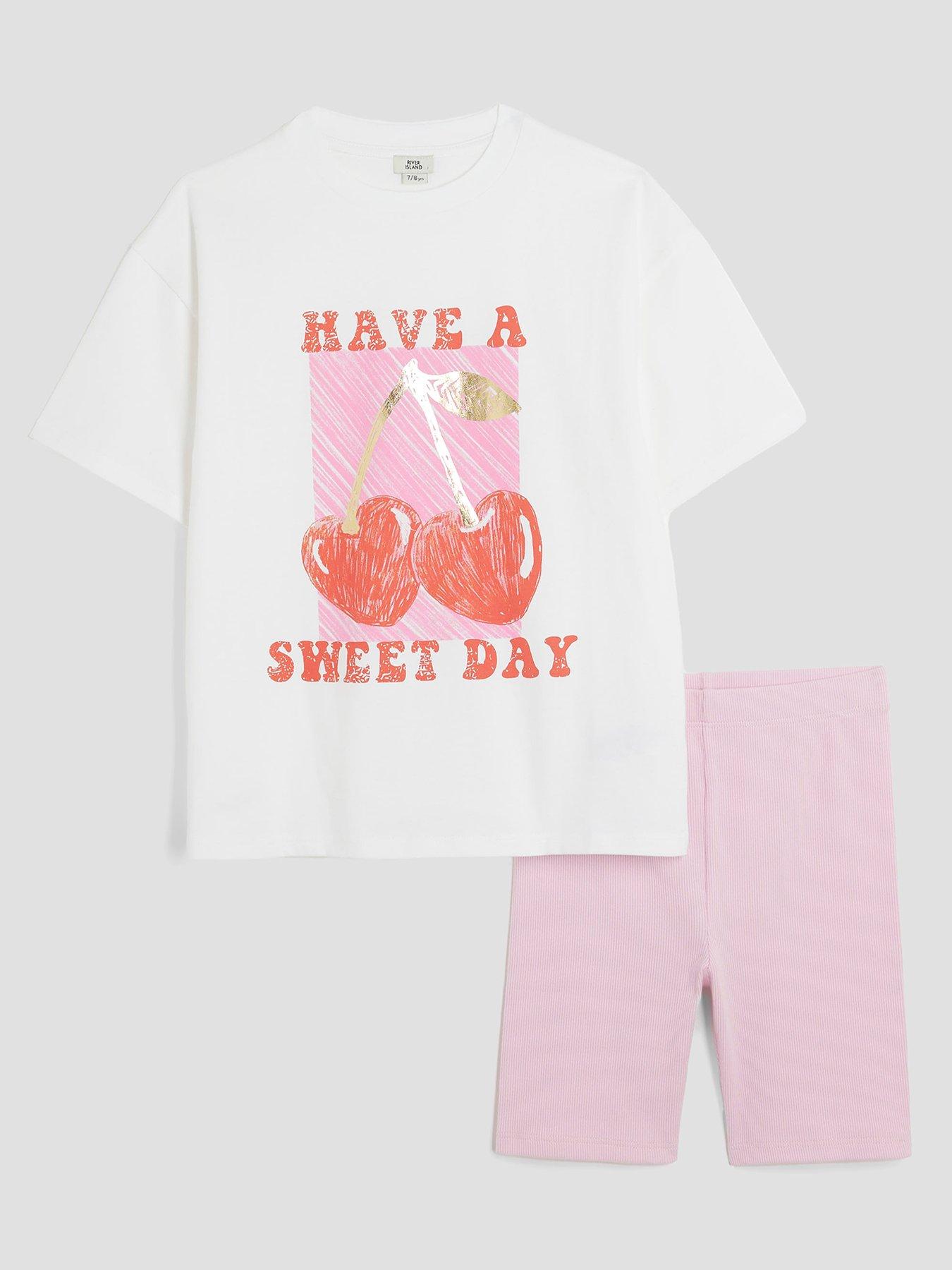 undefined Older Girls Cherry T-shirt Set - White