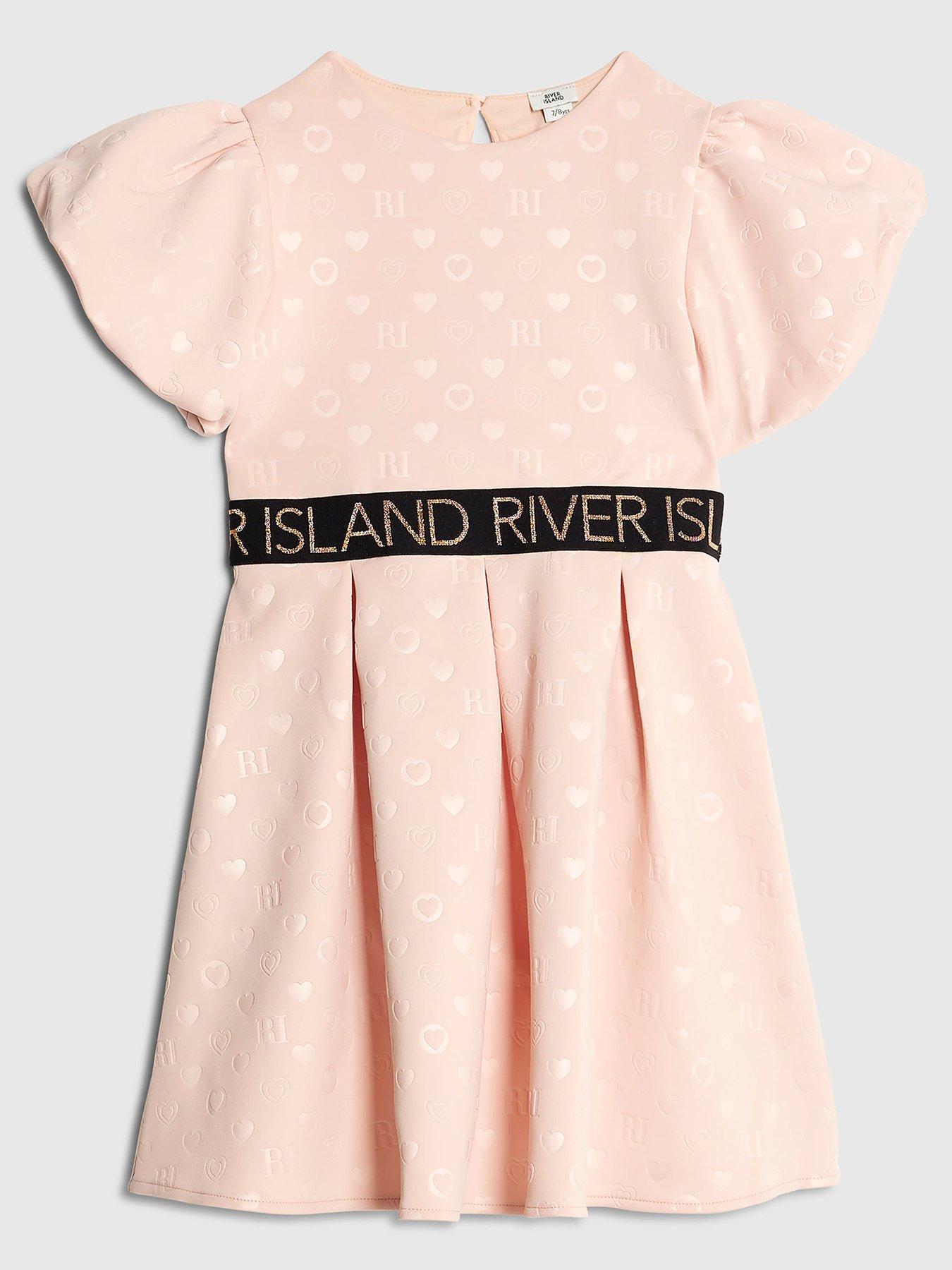 River Island Older Girls Embossed Scuba Dress - Beige