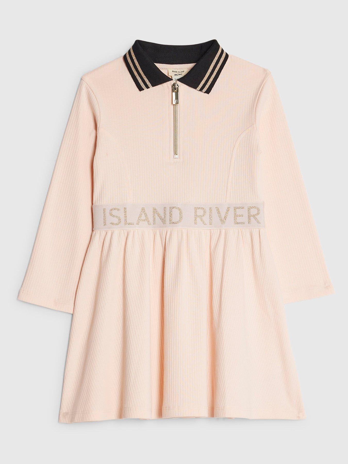 River Island Mini Girls RI Ribbed Dress - Pink