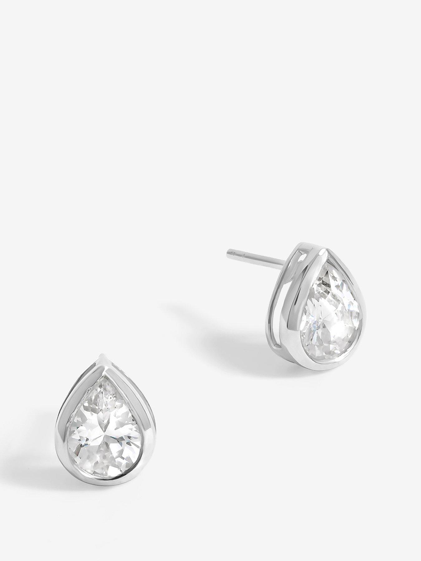 undefined Simply Silver Sterling Silver 925 Cubic Zirconia Large Pear Drop Stud Earrings
