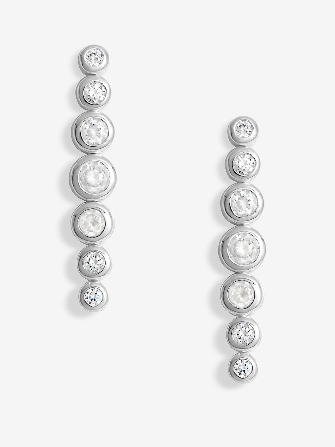 undefined Sterling Silver 925 Cubic Zirconia Graduated Tennis Drop Earrings