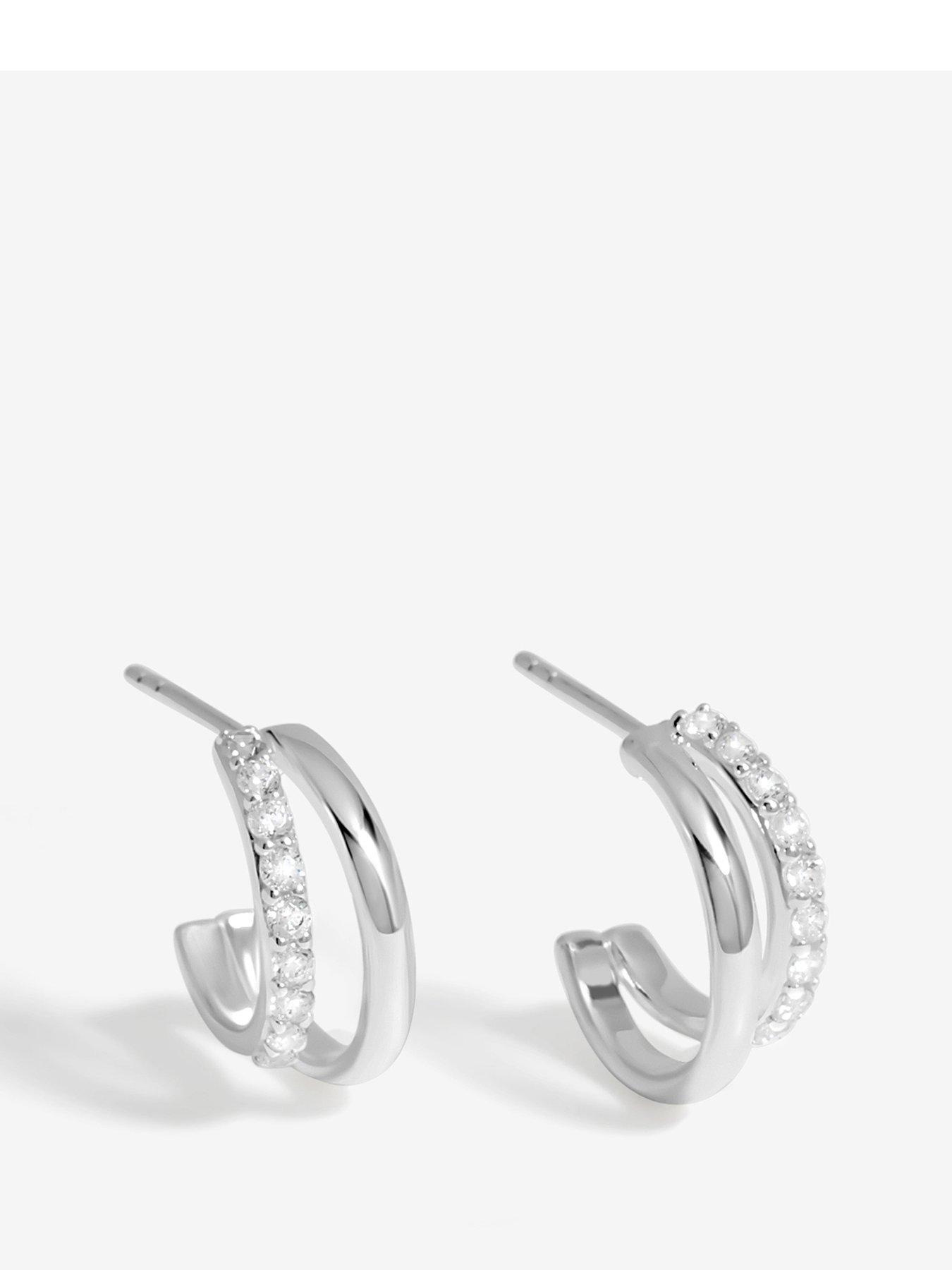 undefined Simply Silver Sterling Silver 925 Cubic Zirconia Double Row Hoop Earrings
