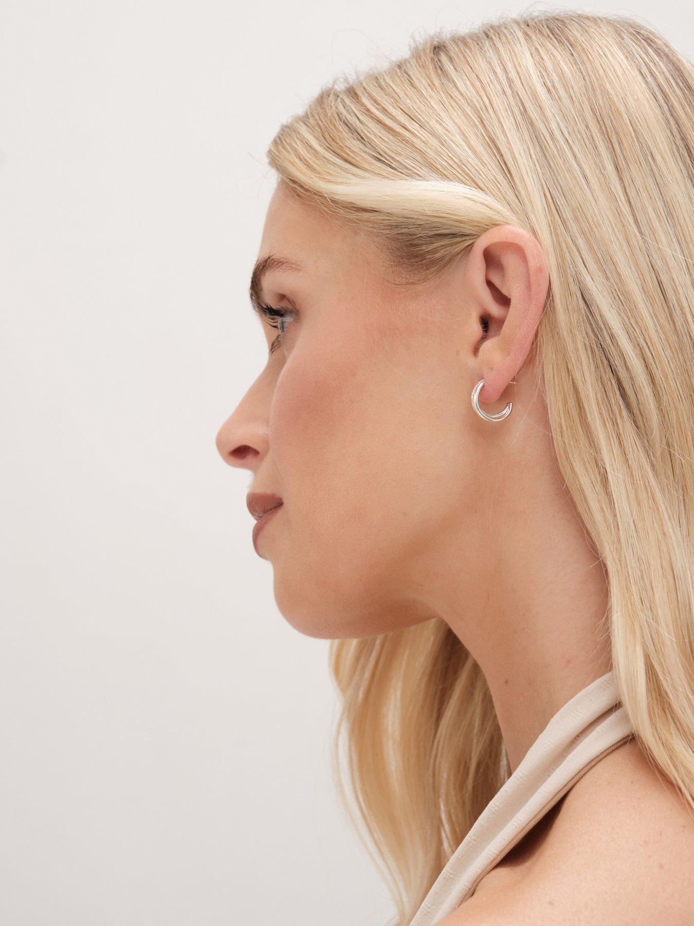 Image 3 of 3 of Simply Silver Simply Silver Sterling Silver 925 Cubic Zirconia Double Row Hoop Earrings