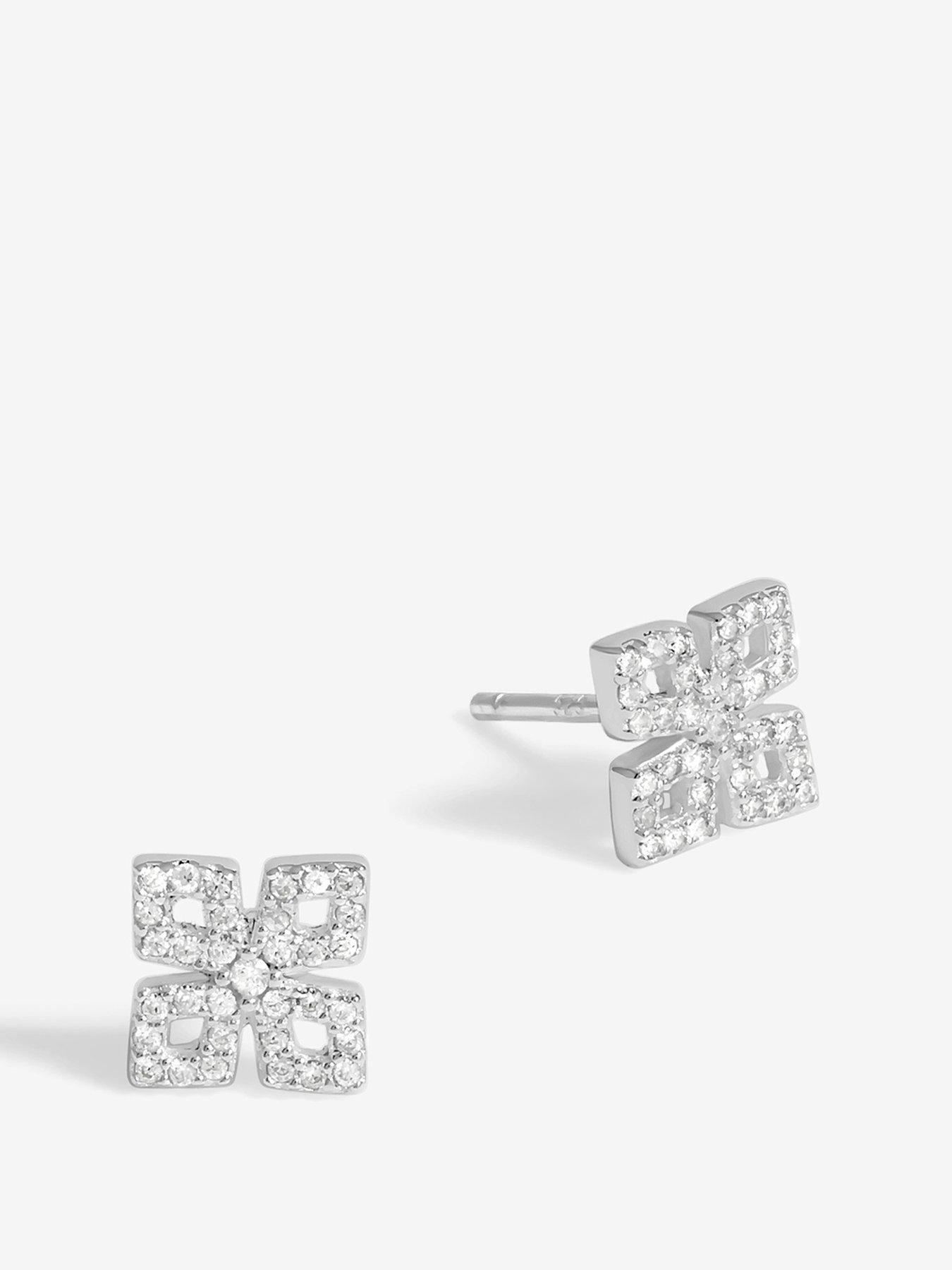 undefined Sterling Silver 925 Cubic Zirconia Floral stud Earrings