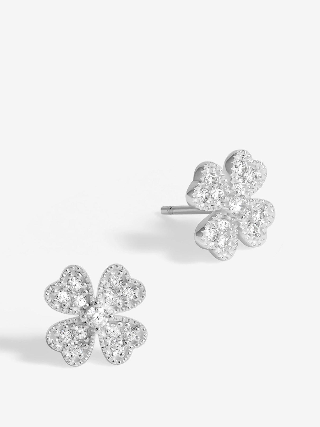 undefined Sterling Silver 925 Cubic Zirconia Clover Large stud Earrings