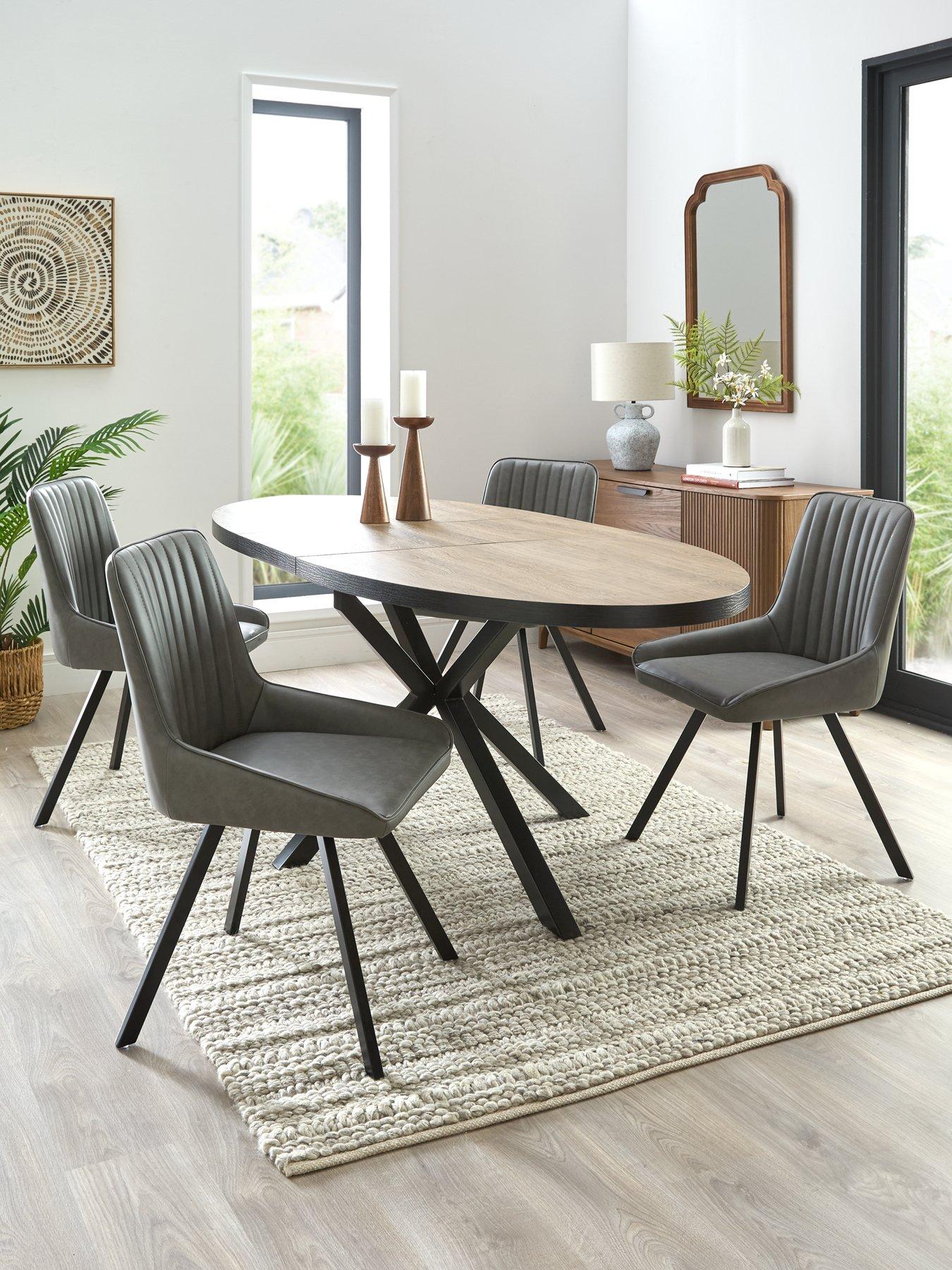 undefined Oslo  Extending 160-200cm Dining Table & 4 Marlow Faux Leather Chairs