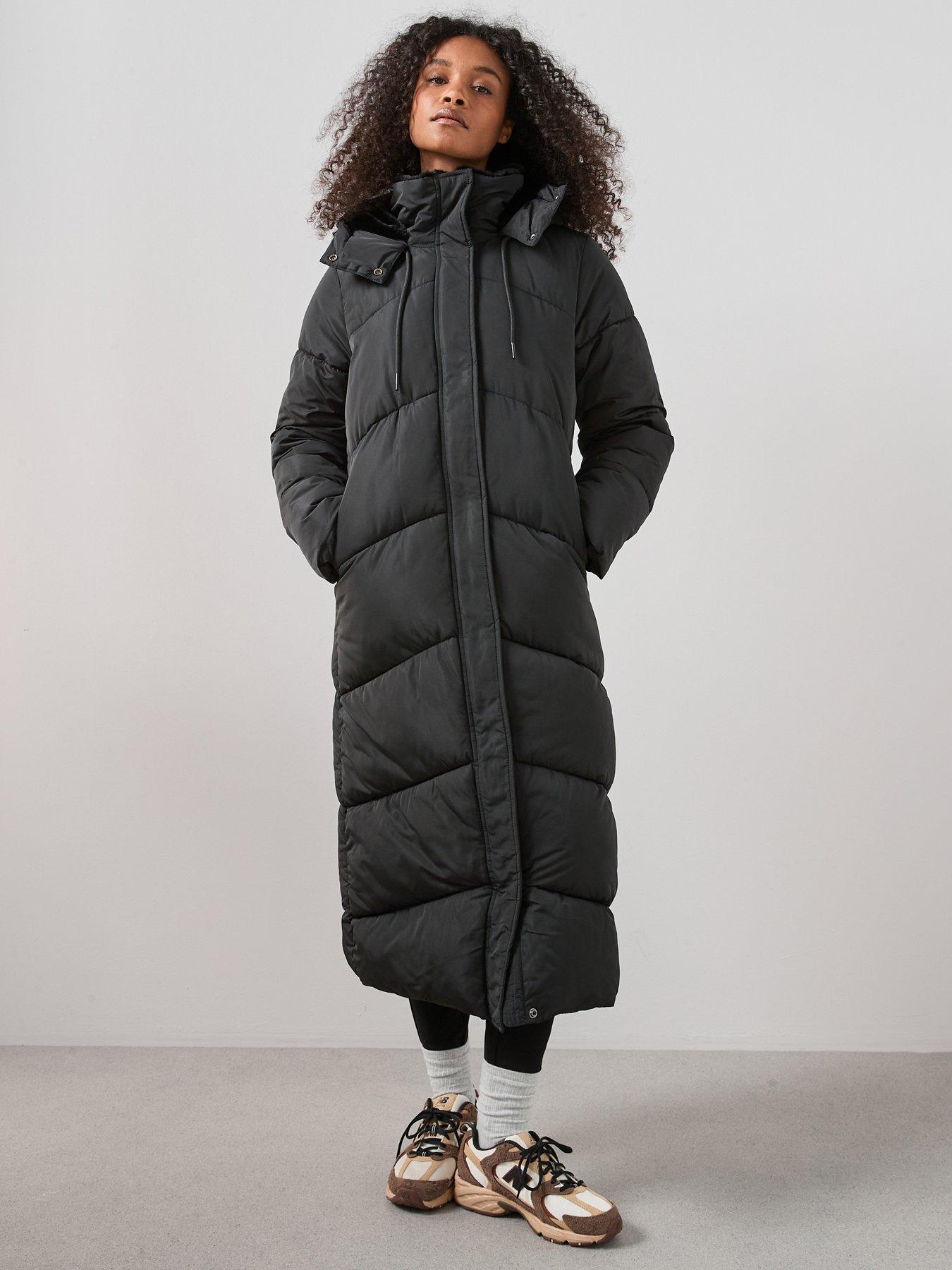 The Very Collection Longline Chevron Technical Padded Coat - Black