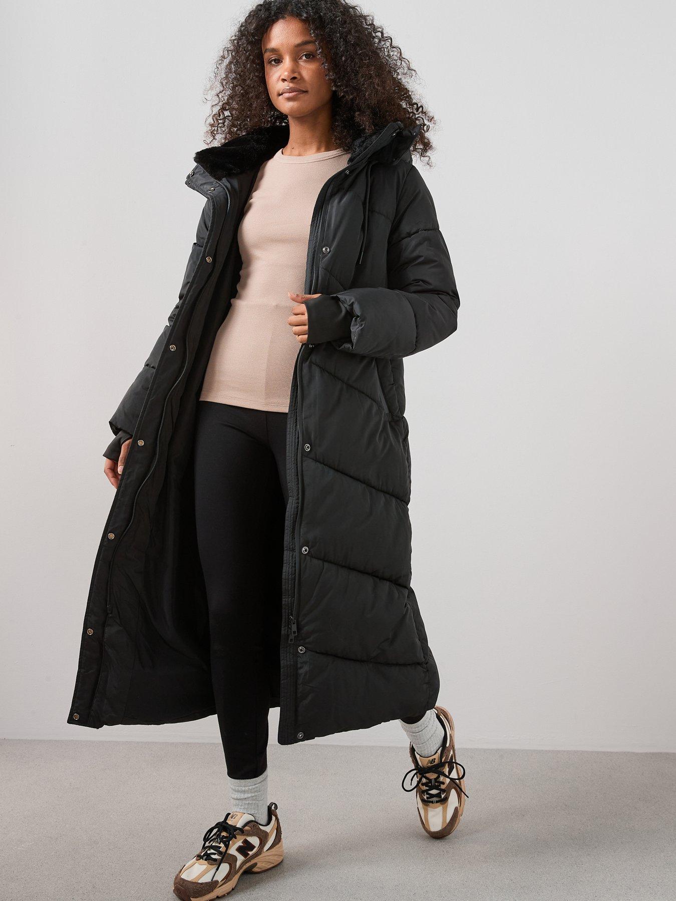 Image 3 of 7 of The Very Collection Longline Chevron Technical Padded Coat - Black