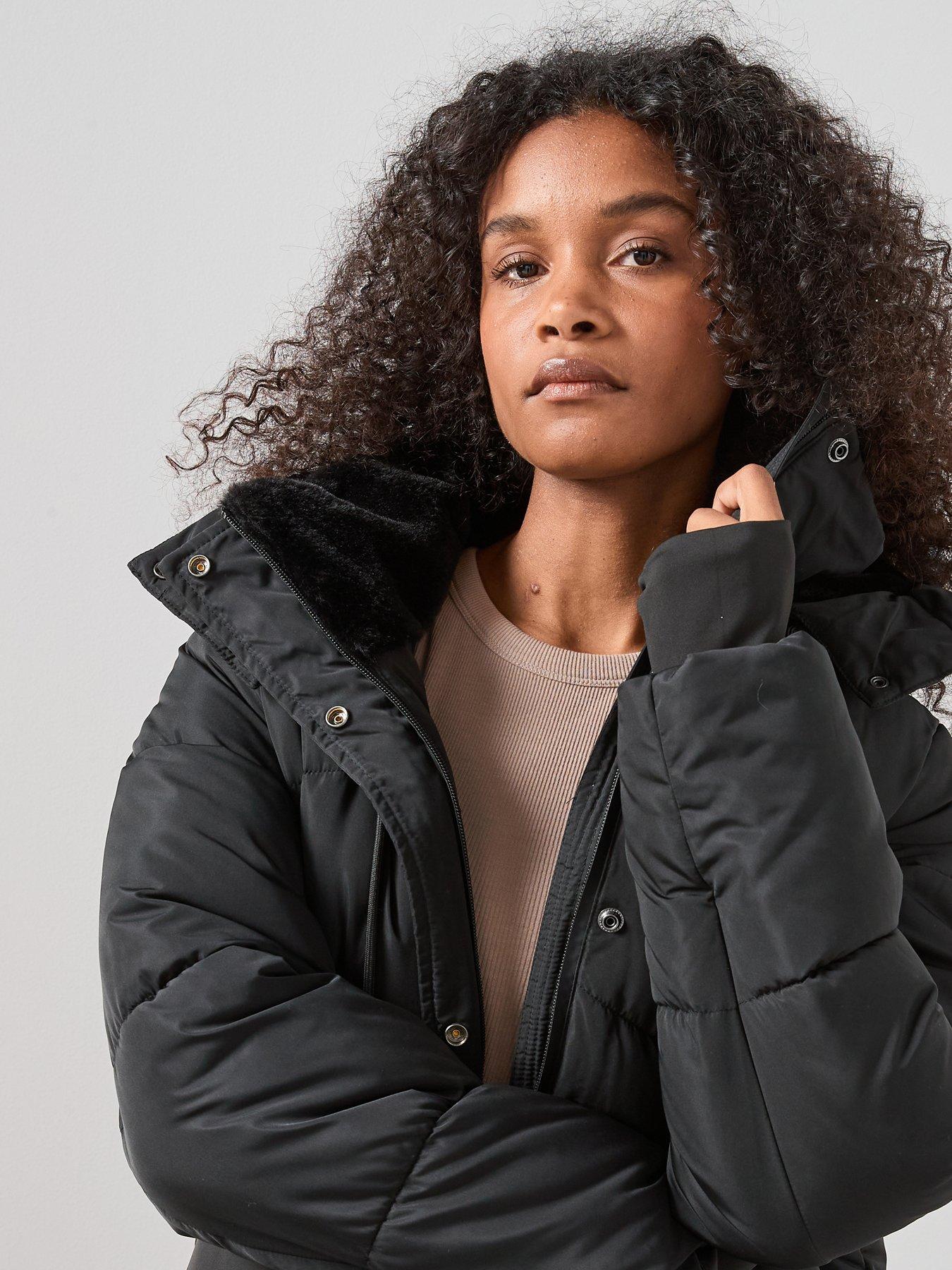 Image 4 of 7 of The Very Collection Longline Chevron Technical Padded Coat - Black