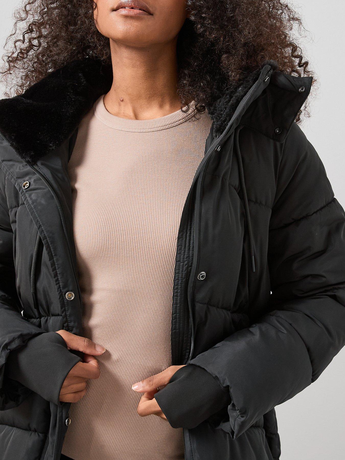 Image 5 of 7 of The Very Collection Longline Chevron Technical Padded Coat - Black