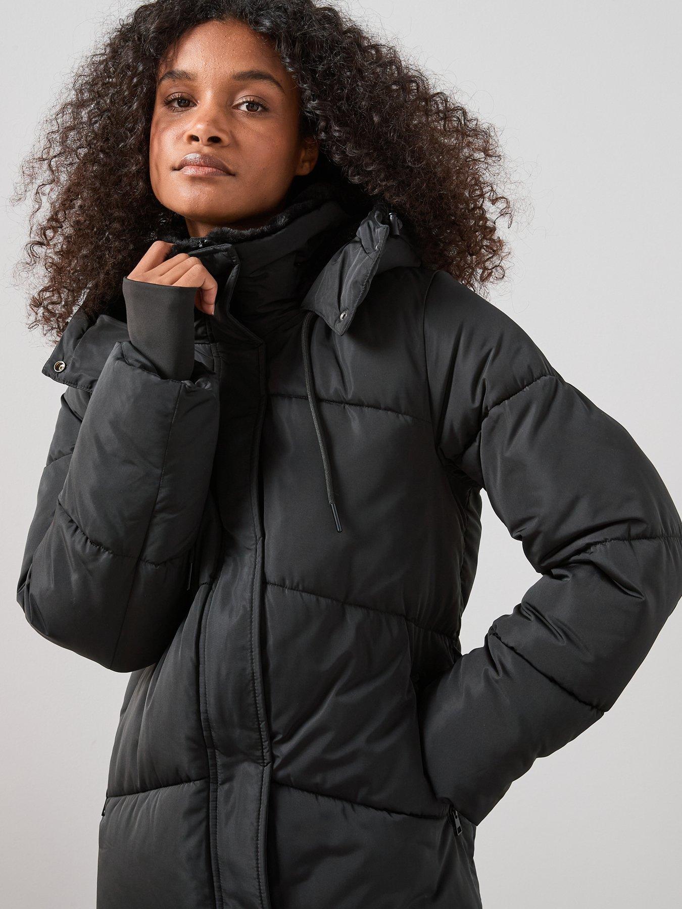 Image 6 of 7 of The Very Collection Longline Chevron Technical Padded Coat - Black