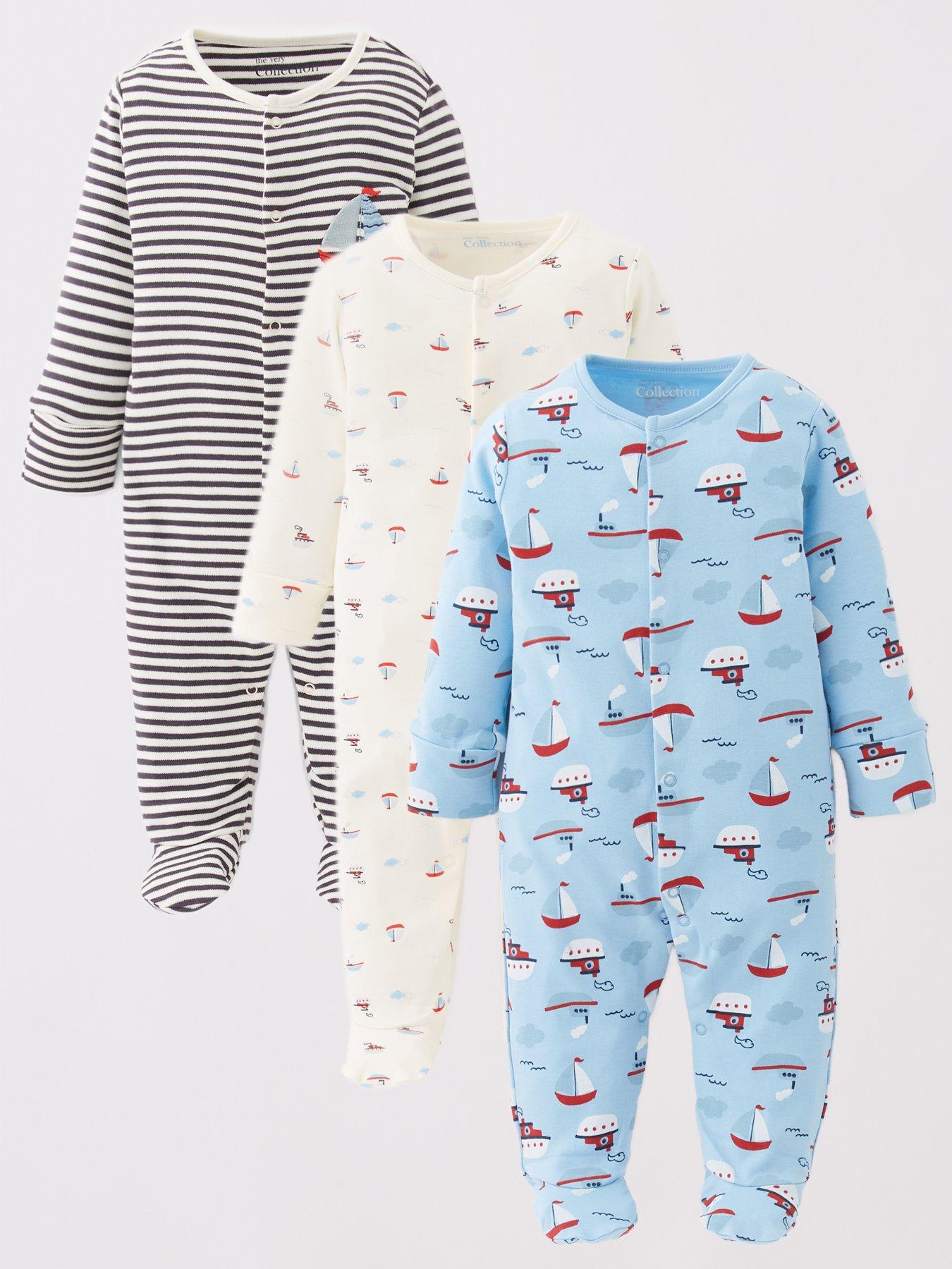 The Very Collection Baby Boys 3Pk Boat Print Sleepsuits - Blue