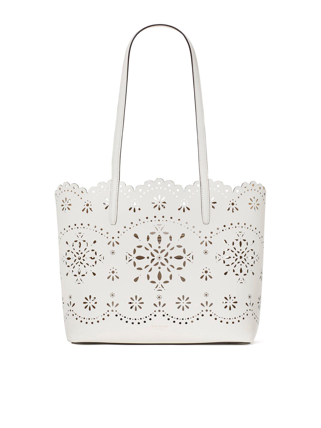 undefined Do It All Flower Perforated Fine Grain Leather Large Tote Bag - White