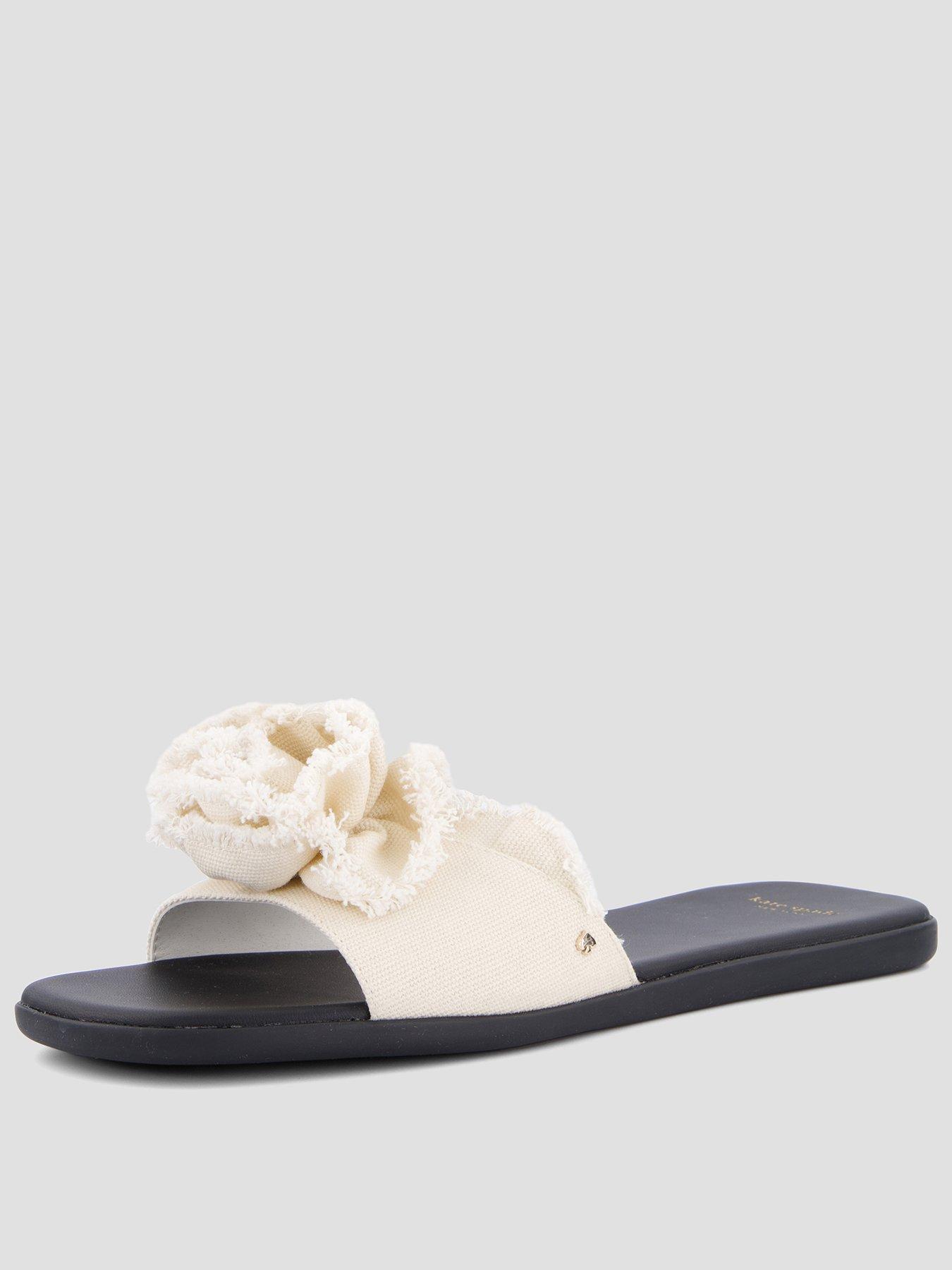 Image 1 of 7 of Kate Spade New York Flourish Canvas Flat Sandals - Cream