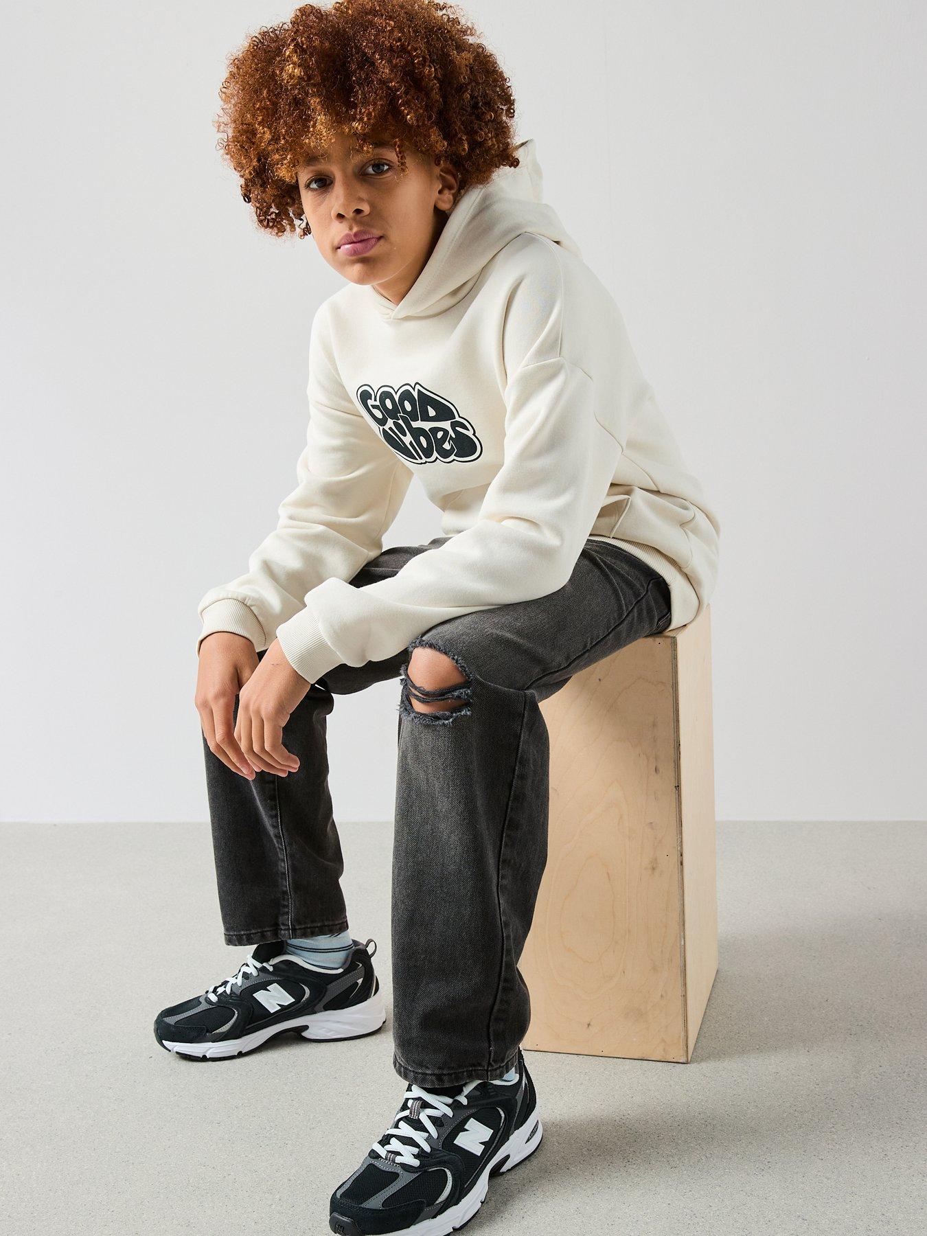 The Very Collection Boys Good Vibes Drop Shoulder Hoodie - Cream