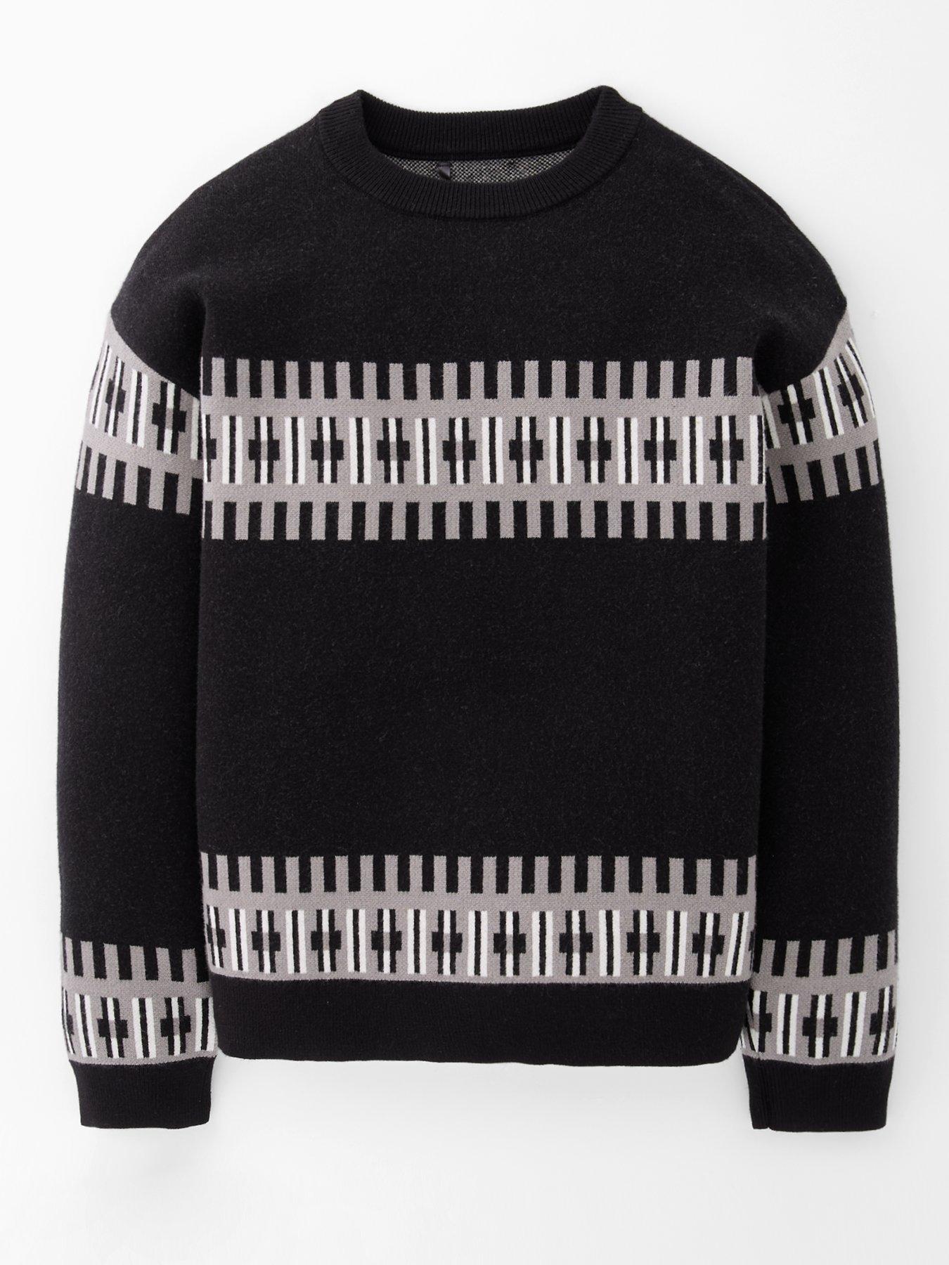 The Very Collection Boys Knitted Contrast Pattern Jumper - Grey