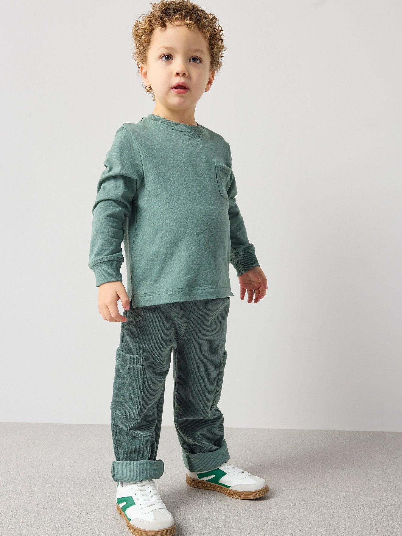 The Very Collection Boys Jersey Cord Straight Leg Trousers And Long Sleeve T-shirt Set - Green