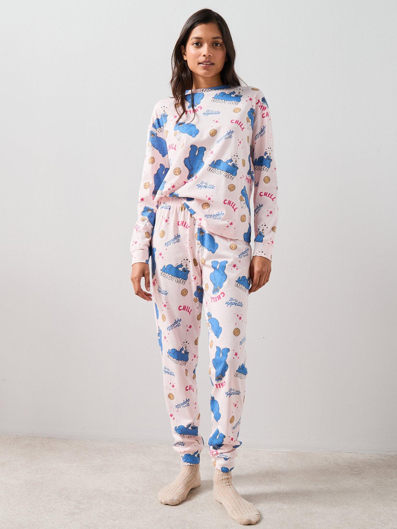 Image 1 of 6 of The Very Collection Cookie Monster Long Leg Pyjama Set - Pink