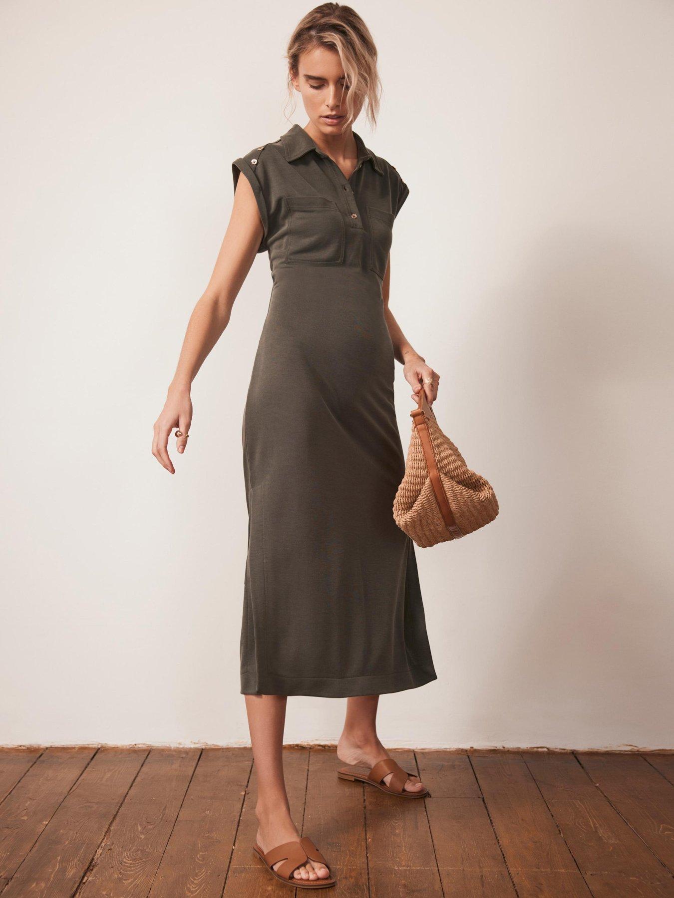 Image 2 of 6 of Mint Velvet Khaki Utility Midi Dress - Green
