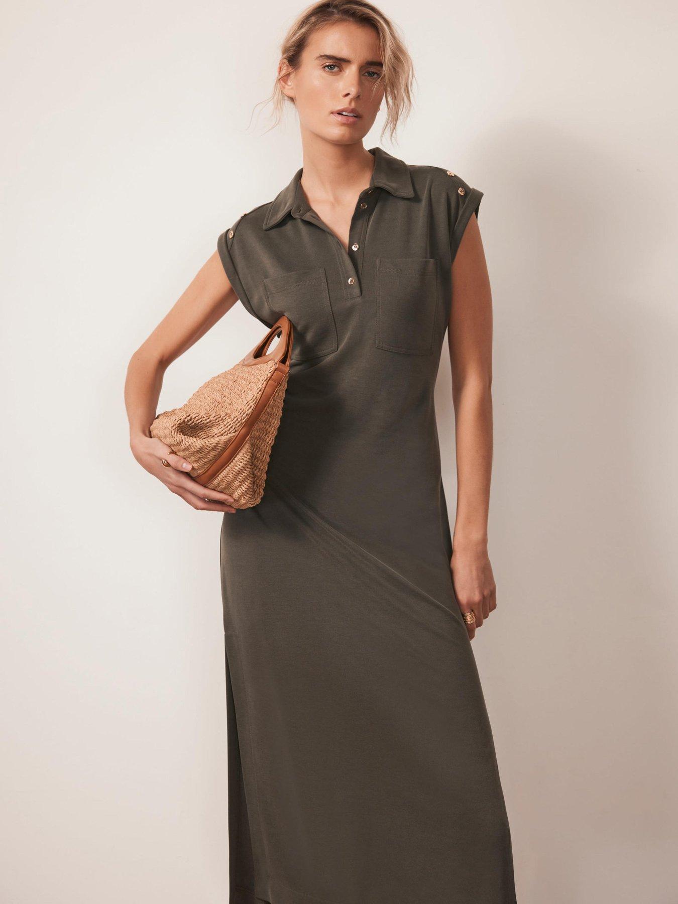 Image 3 of 6 of Mint Velvet Khaki Utility Midi Dress - Green