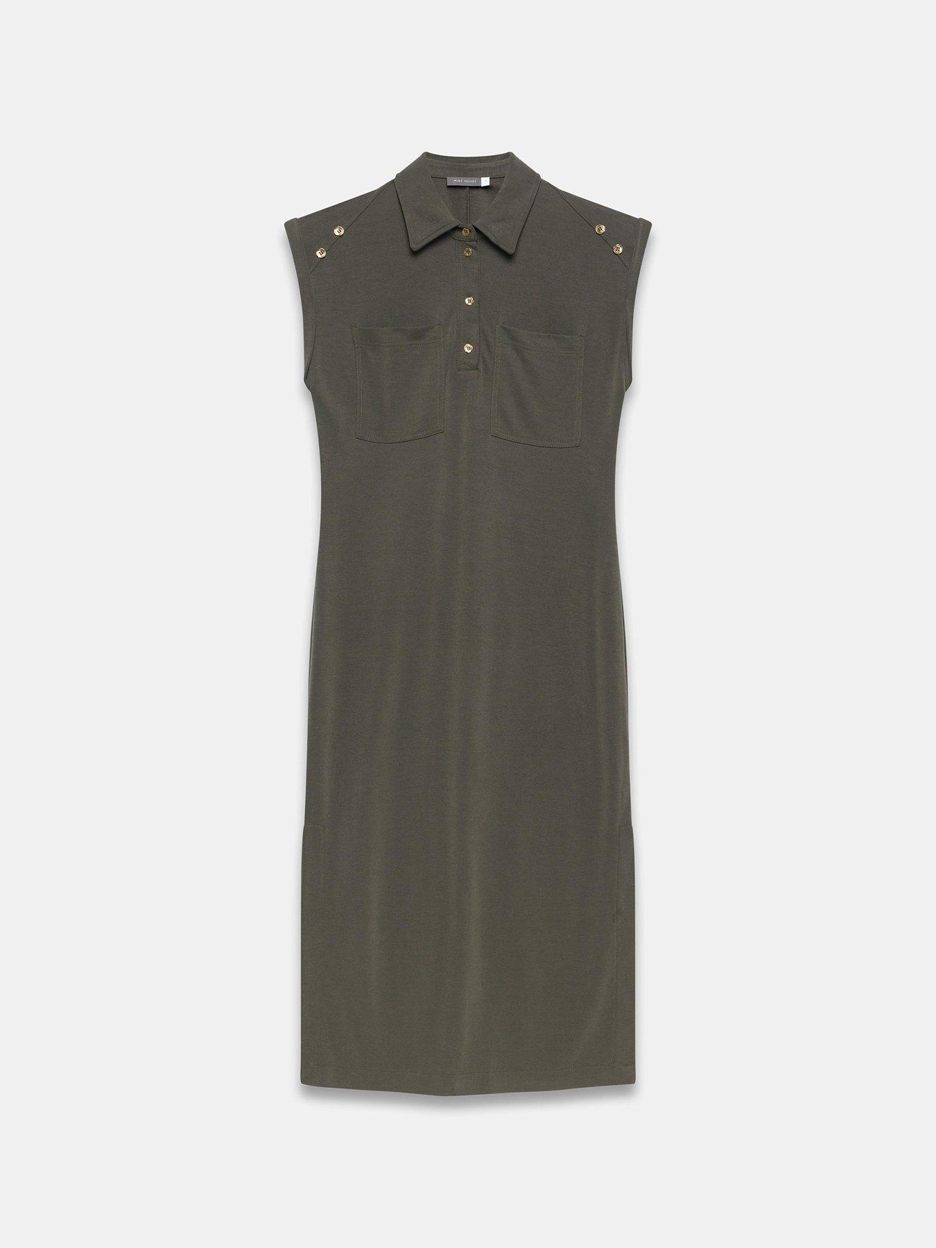 Image 5 of 6 of Mint Velvet Khaki Utility Midi Dress - Green