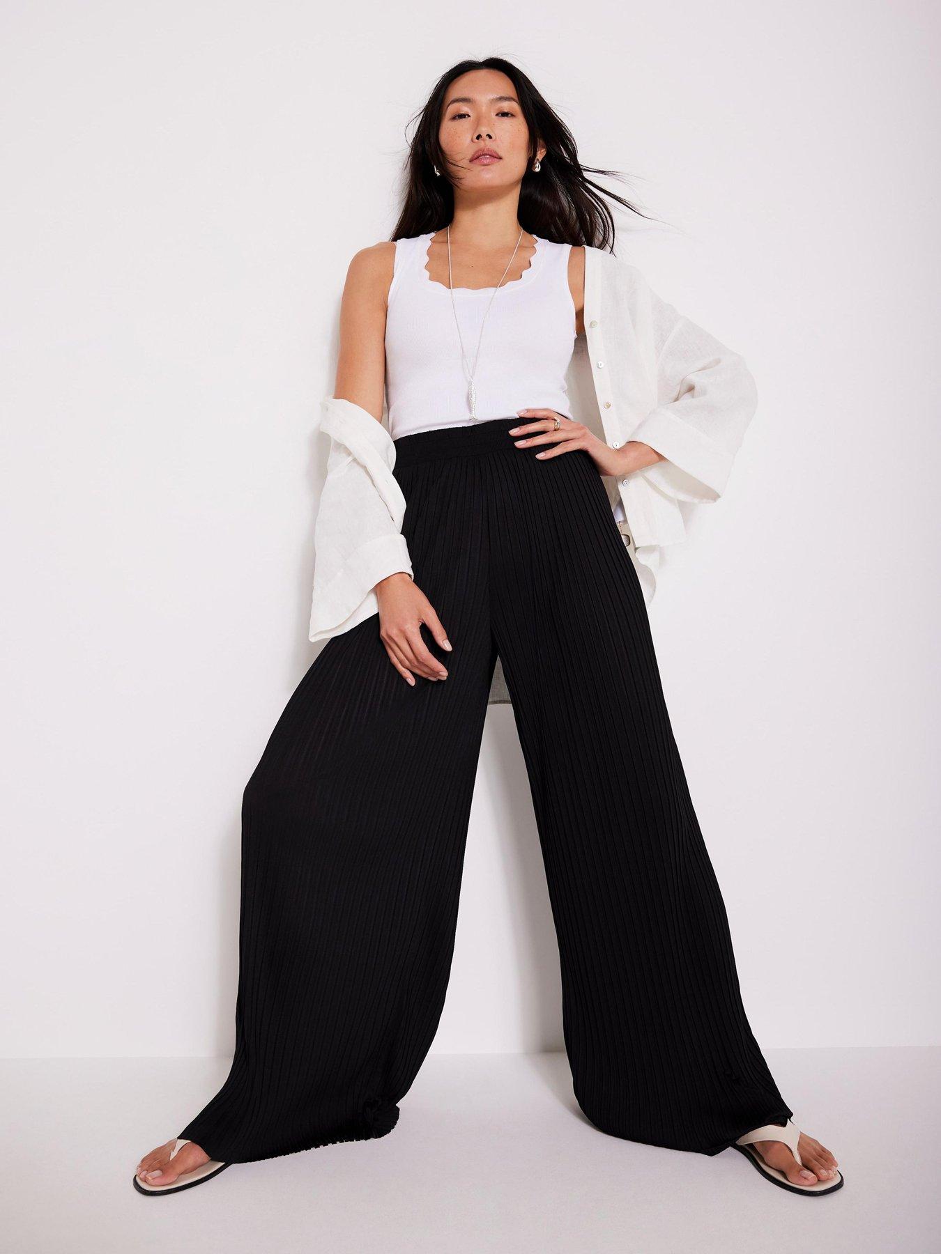 undefined Plisse Wide Leg Trousers - Black