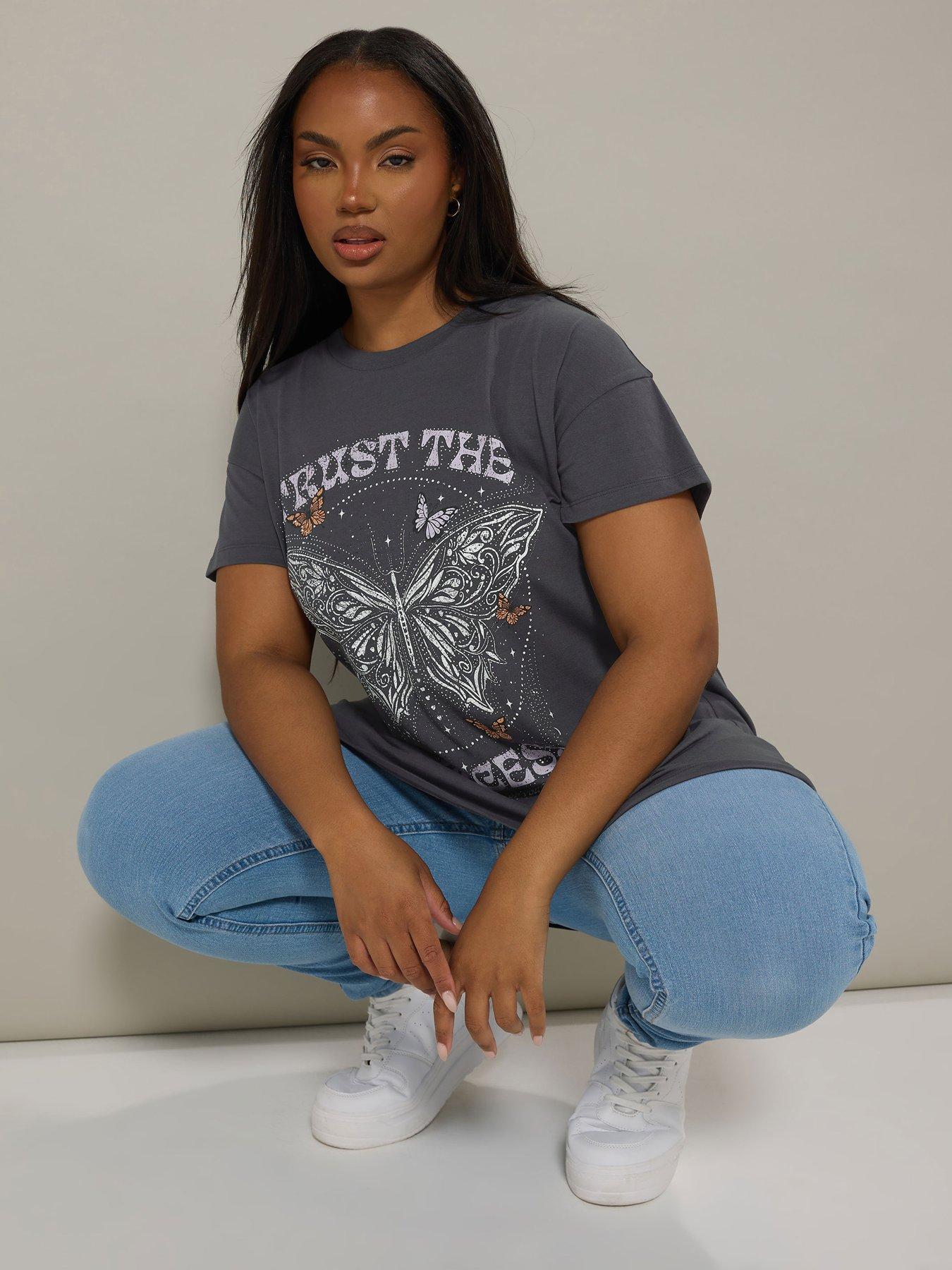 undefined Curve Placement Print T-Shirt - Grey