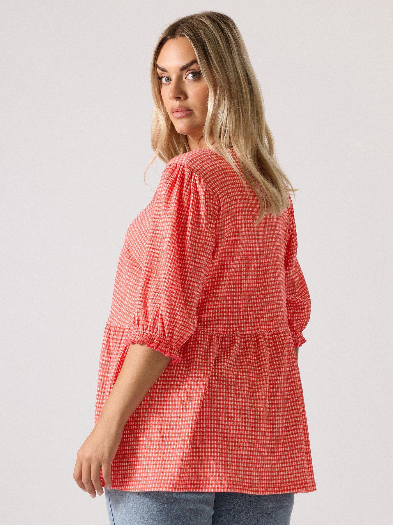 Image 2 of 4 of Yours Curve Bow Front Smock Top - Red