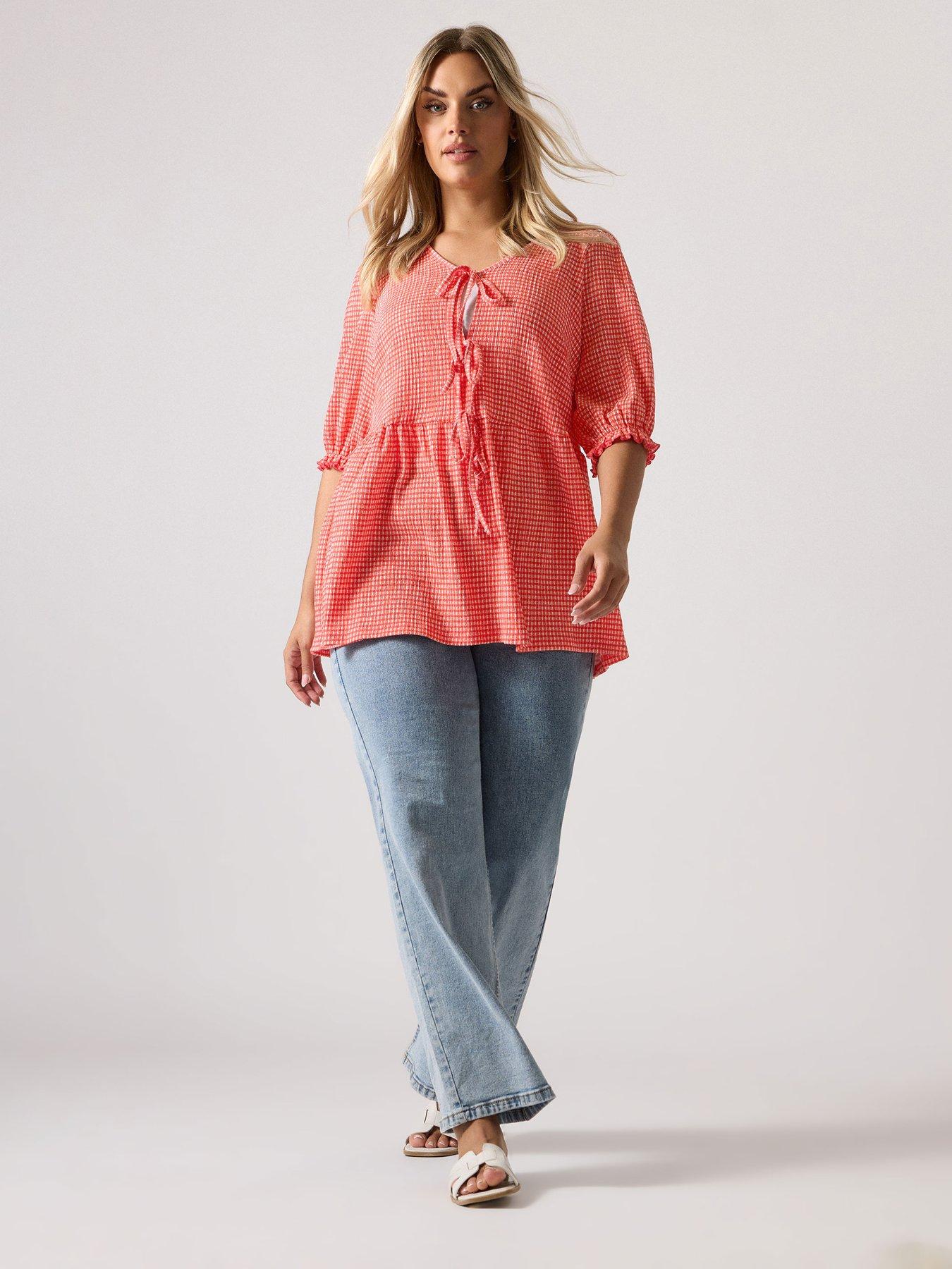 Image 3 of 4 of Yours Curve Bow Front Smock Top - Red