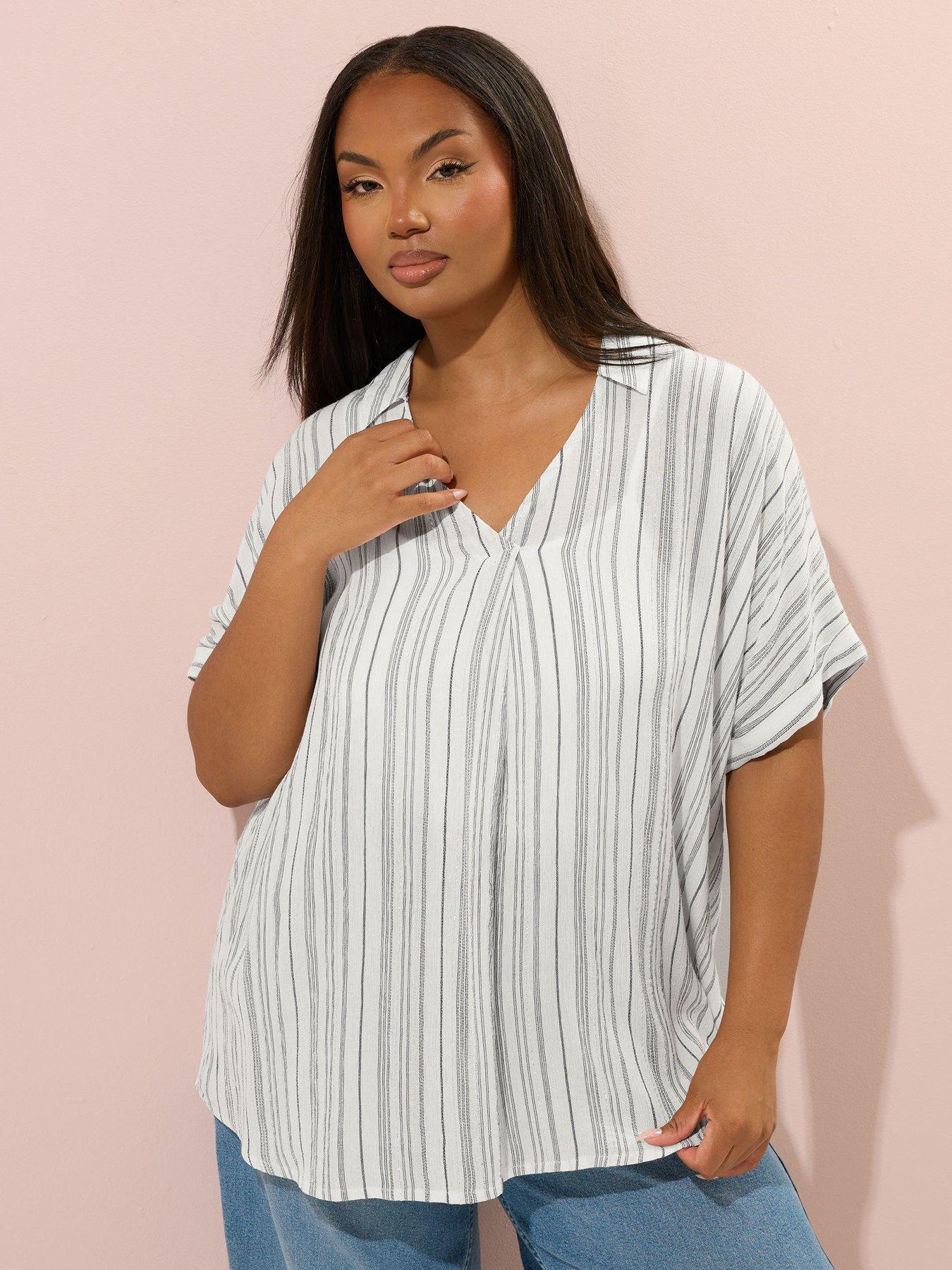 undefined Curve Overhead Stripe Lurex Blouse - White