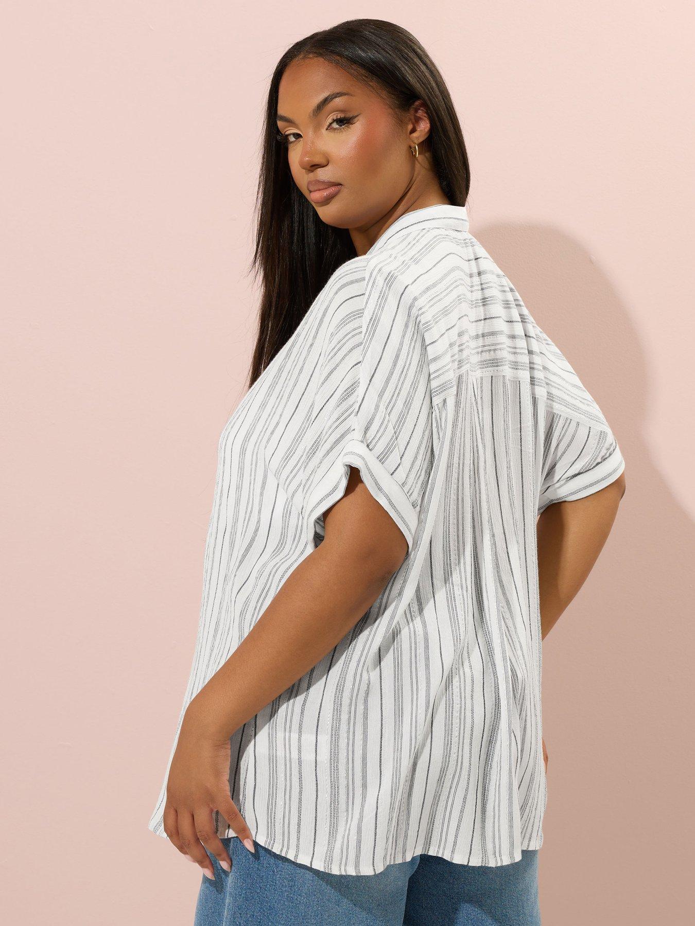 Image 2 of 5 of Yours Curve Overhead Stripe Lurex Blouse - White