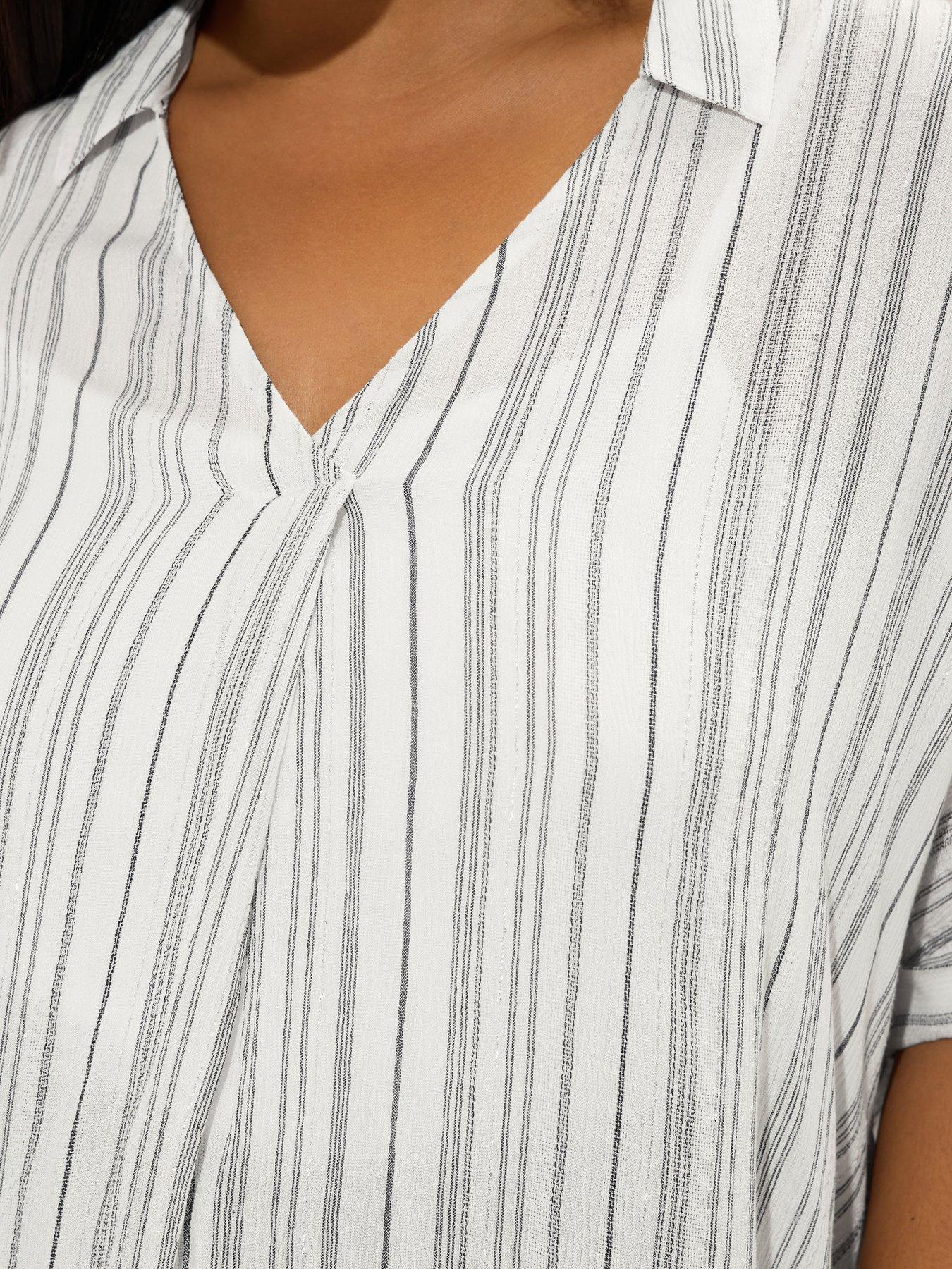 Image 4 of 5 of Yours Curve Overhead Stripe Lurex Blouse - White