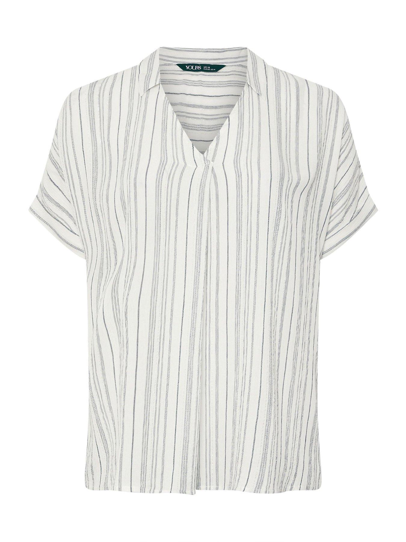 Image 5 of 5 of Yours Curve Overhead Stripe Lurex Blouse - White