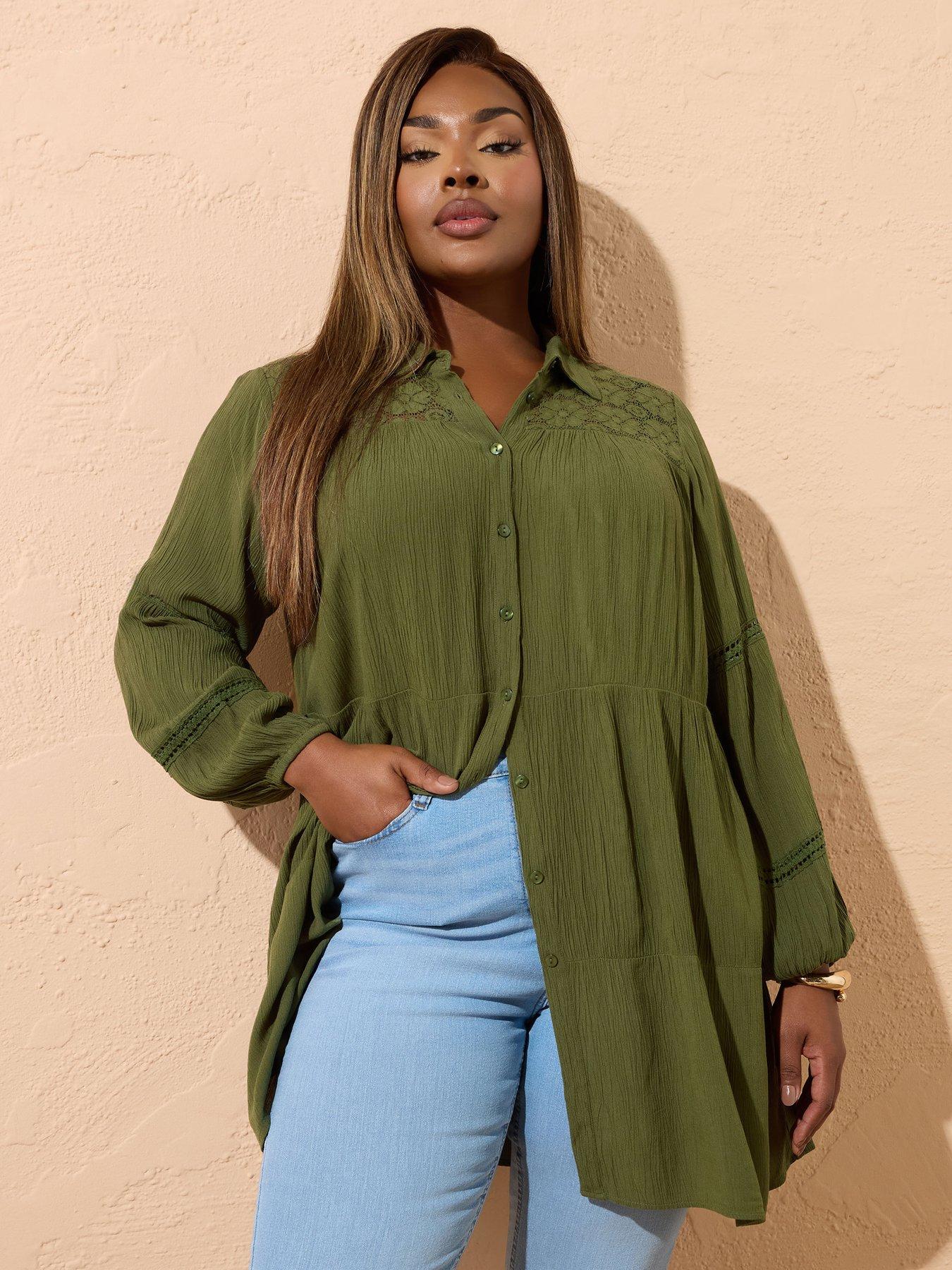 undefined Curve Crochet Gypsy Shirt - Green