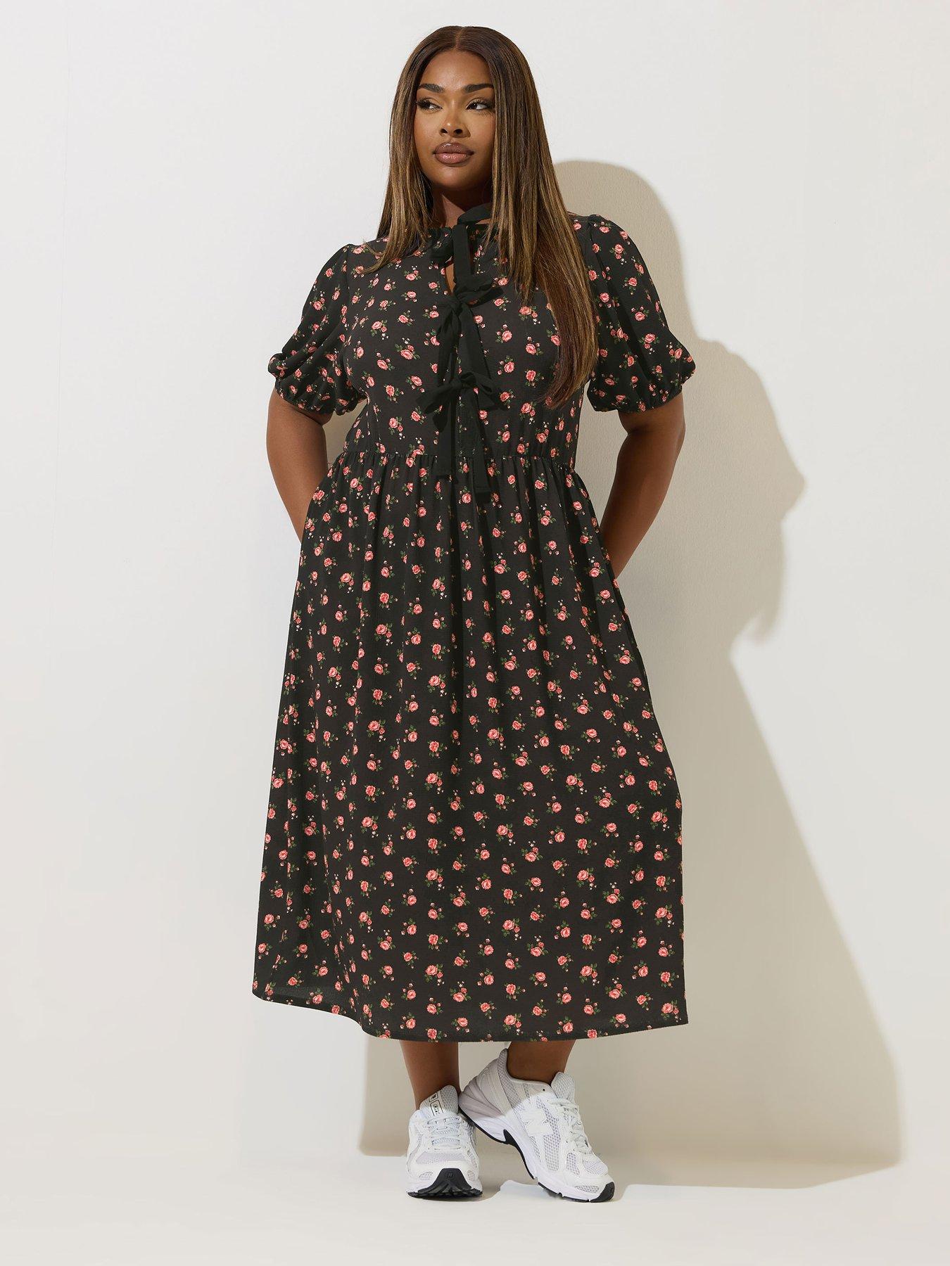 undefined Curve Rose Tie Front Dress - Black